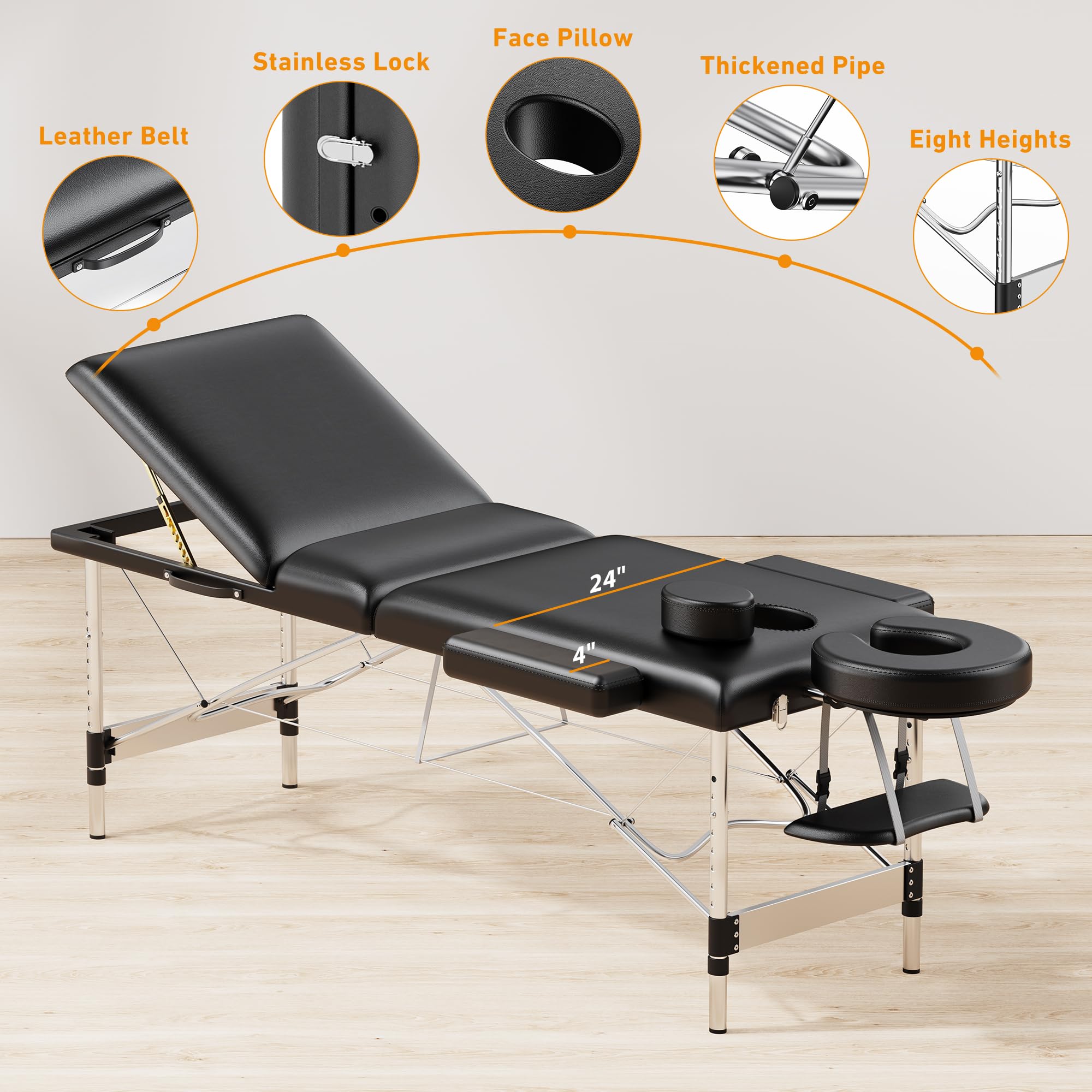Brelley Mobile Massageliege Klappbar 3 Zone, Höhenverstellbare Professionelle Massagetisch mit Kopfstütze Armlehnen, Für Spa Salon Tattoo Schönheit
