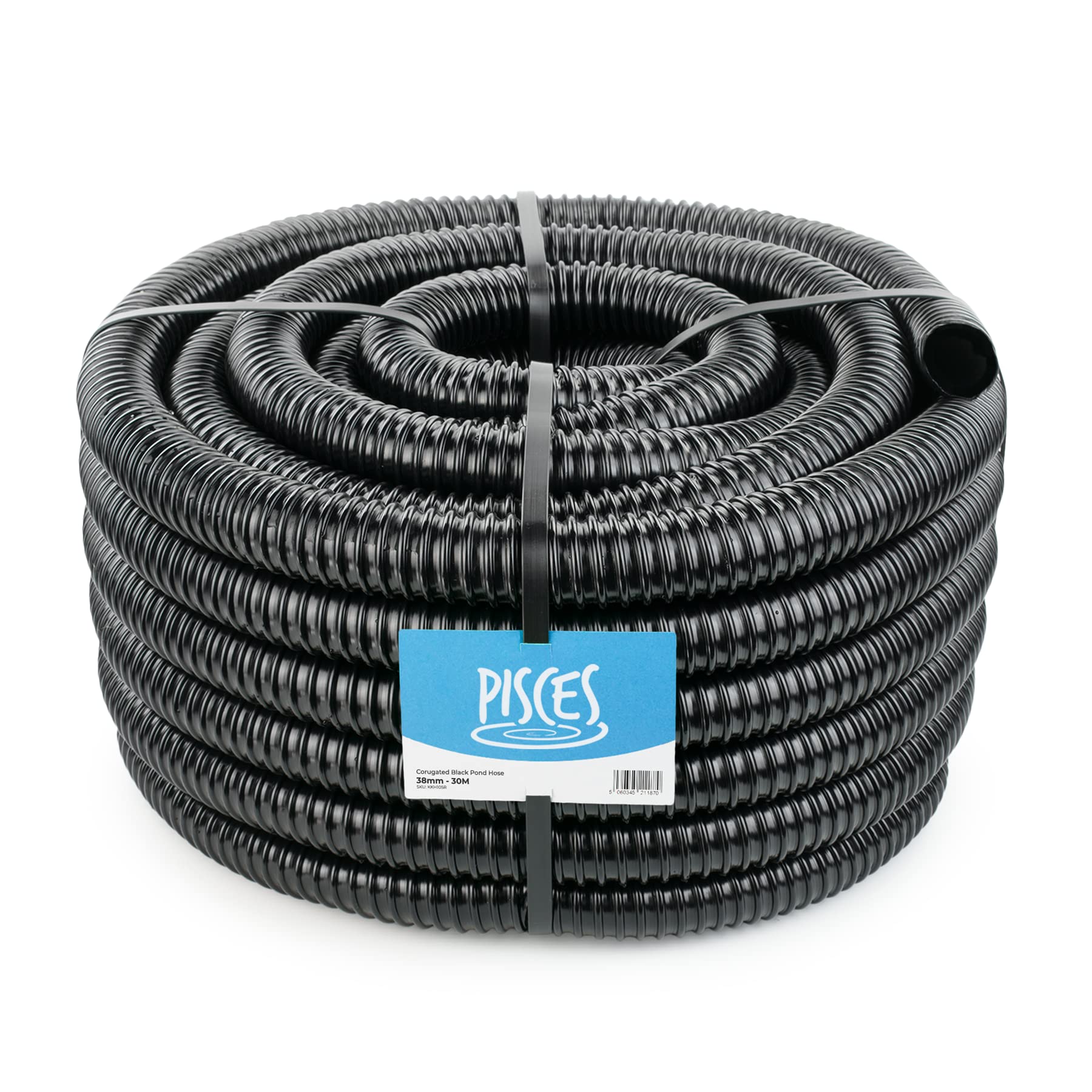 Pisces Black Flexible Pond Hose Pipe | 38Mm (1.5 Inch) X 30 Metre Roll | Corrugated Tubing For Filter Pumps And Uvc Systems