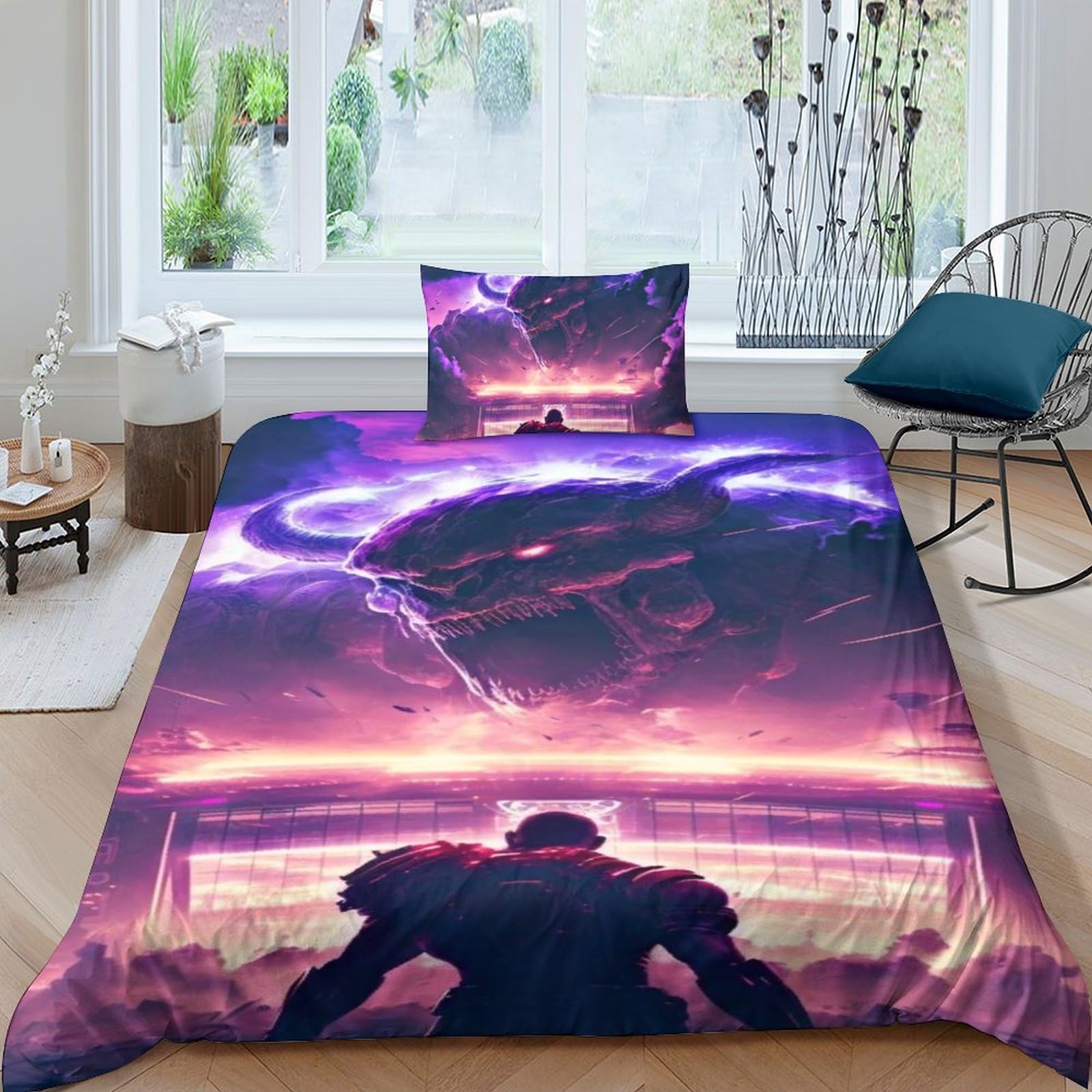 Housse de couette impression 3D infroissable en microfibre