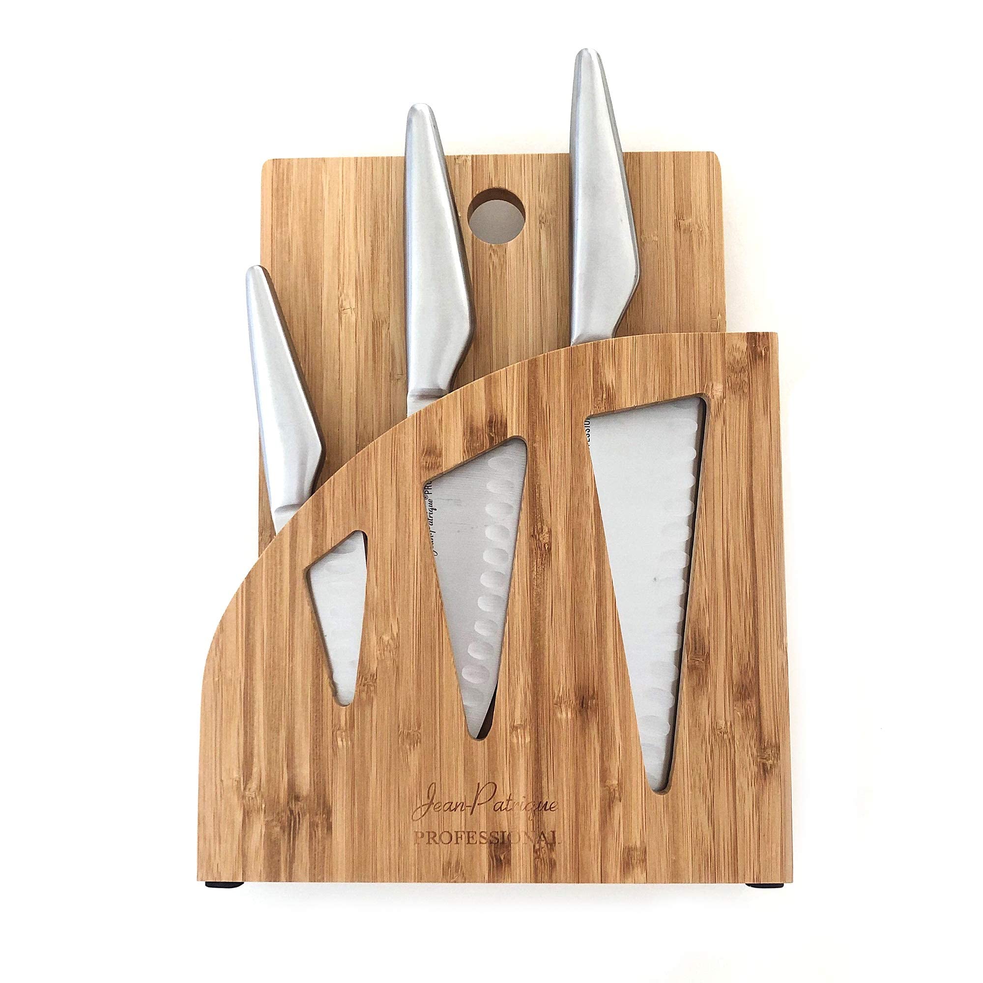 Chopaholic Oriental 3 Piece Chef Knife Set and Professional Bamboo Knife Block with Chopping Board Kitchen Knives Set Professional by Jean Patrique