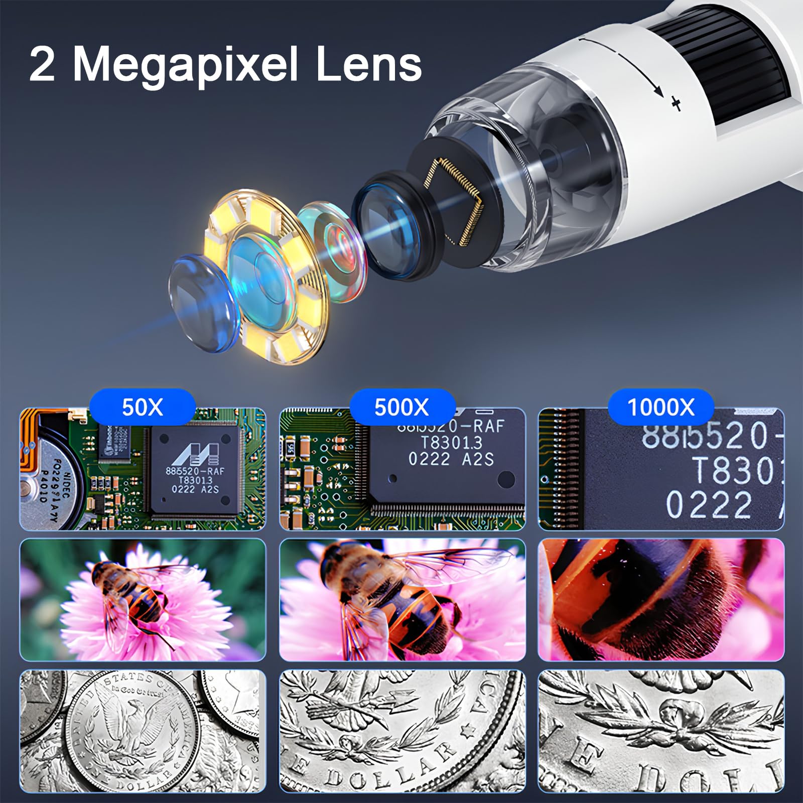 Microscopio Digital LCD, Aumento de 50x a 1000x, Pantalla de 4,3 Pulgadas, Resolución de 1080P, Lente de 2 Millones de Píxeles, con 8 Luces LED, Conectable a PC, Computadora portátil