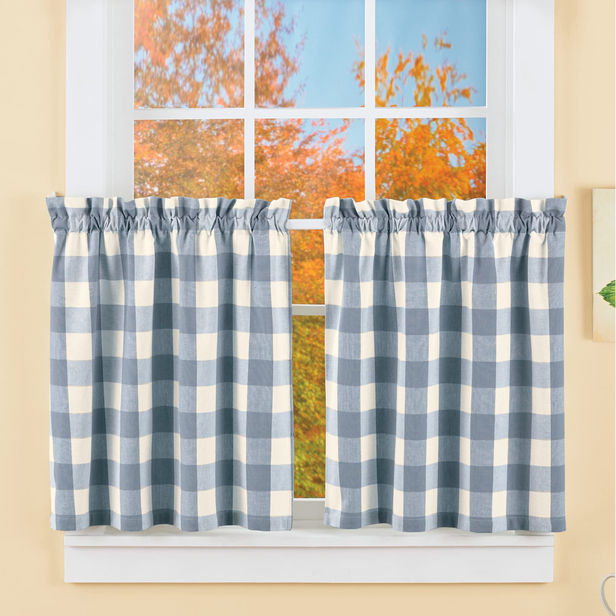 Collections Etc Brighton Checkered Window Cafe Curtains with The Two Tiers in Different Lengths and Rod Pocket on Top for Easy Hanging