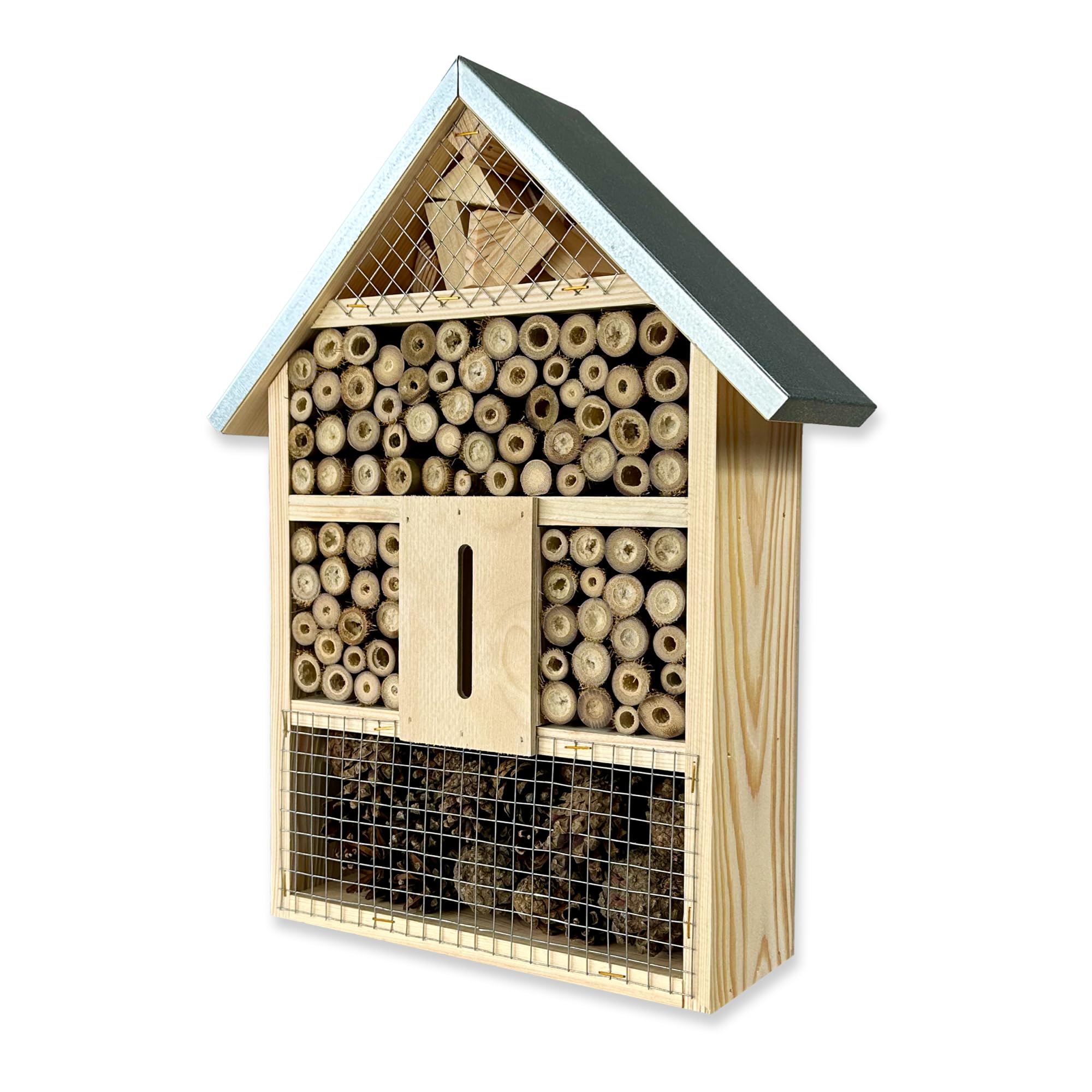 GARTENETAGE Natürliches Insektenhotel XL für Garten & Terrasse – Wetterfest, aus Naturholz, mit Bambusröhren & Tannenzapfen – Nistkasten für Wildbienen, Marienkäfer & Schmetterlinge