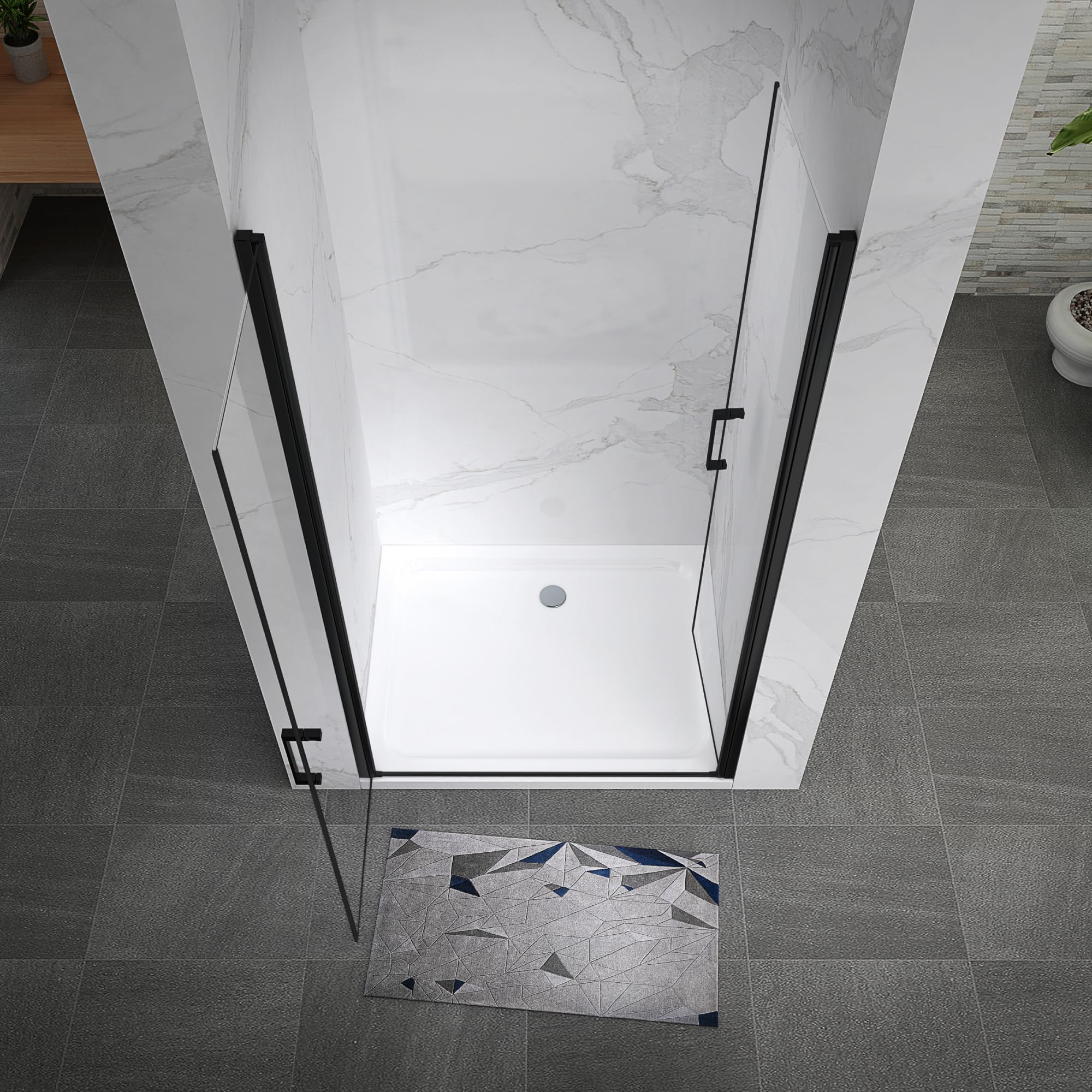 Puerta de Ducha Lara | Apertura Abatible, Cristal Seguridad 6mm, Negro Mate, Varias Medidas (negro mate, 74-77 | 195 cm)