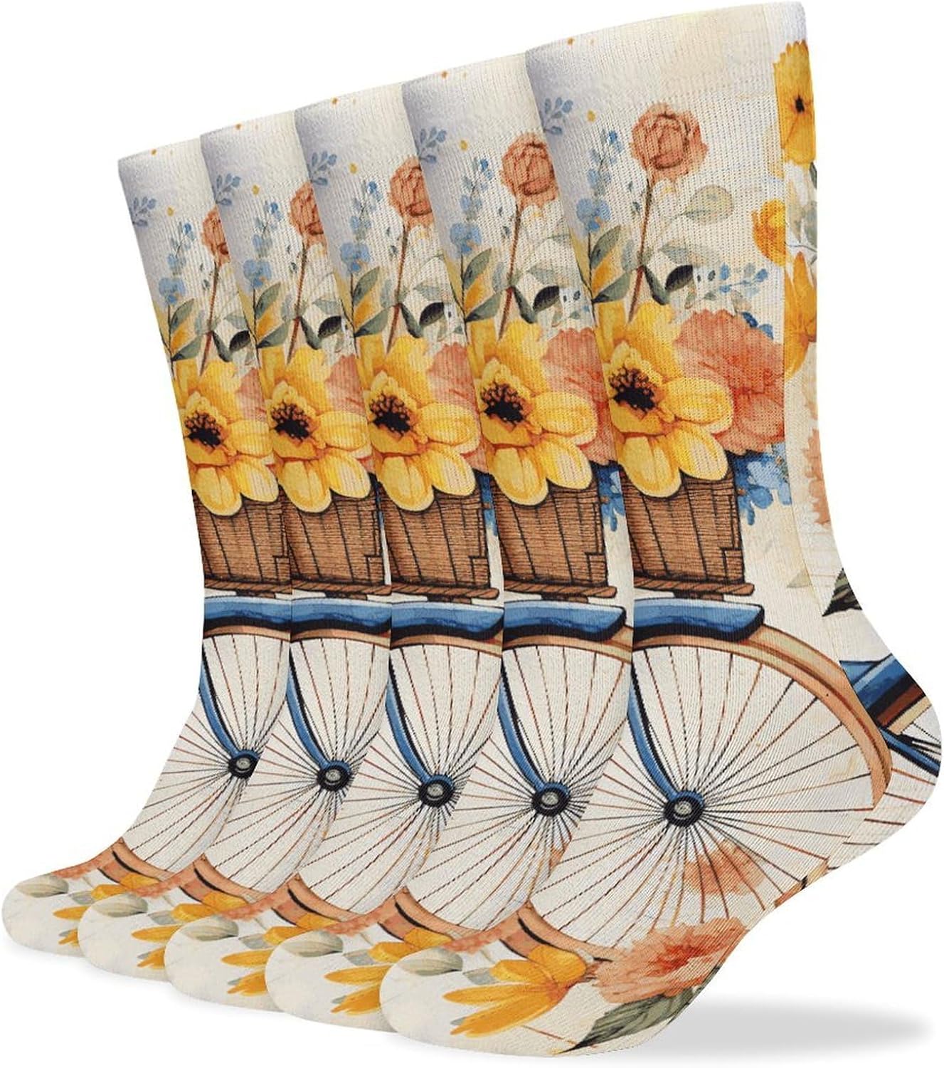 Flower Bicycle Knee High Socks Cozy Knee High Socks Soft Mid-Length Sock for All Seasons Daily Wear Adult
