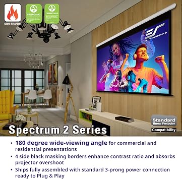 Elite Screens Spectrum2, 120-inch 16:9, 12-inch Drop, Electric Motorized Drop Down Projection Projector Screen, SPM120H-E12