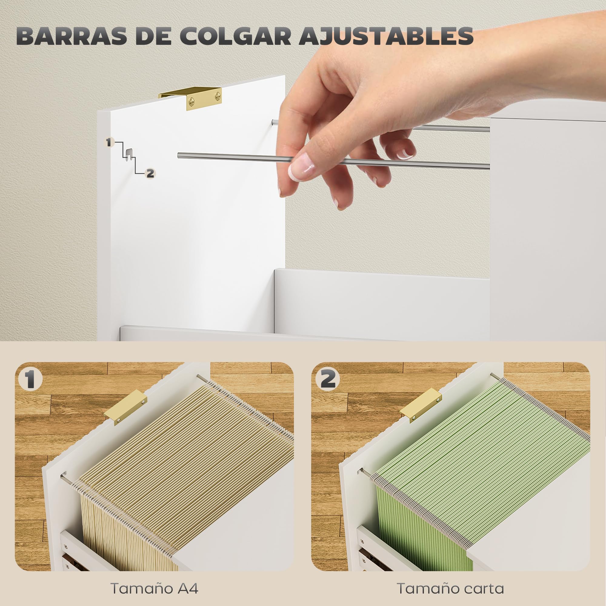 HOMCOM Armoire à tiroirs de Bureau avec 2 tiroirs Armoire à tiroirs de Bureau avec façades rainurées Classeur pour Format A4 ou Lettre pour 40x40x71 cm Blanc