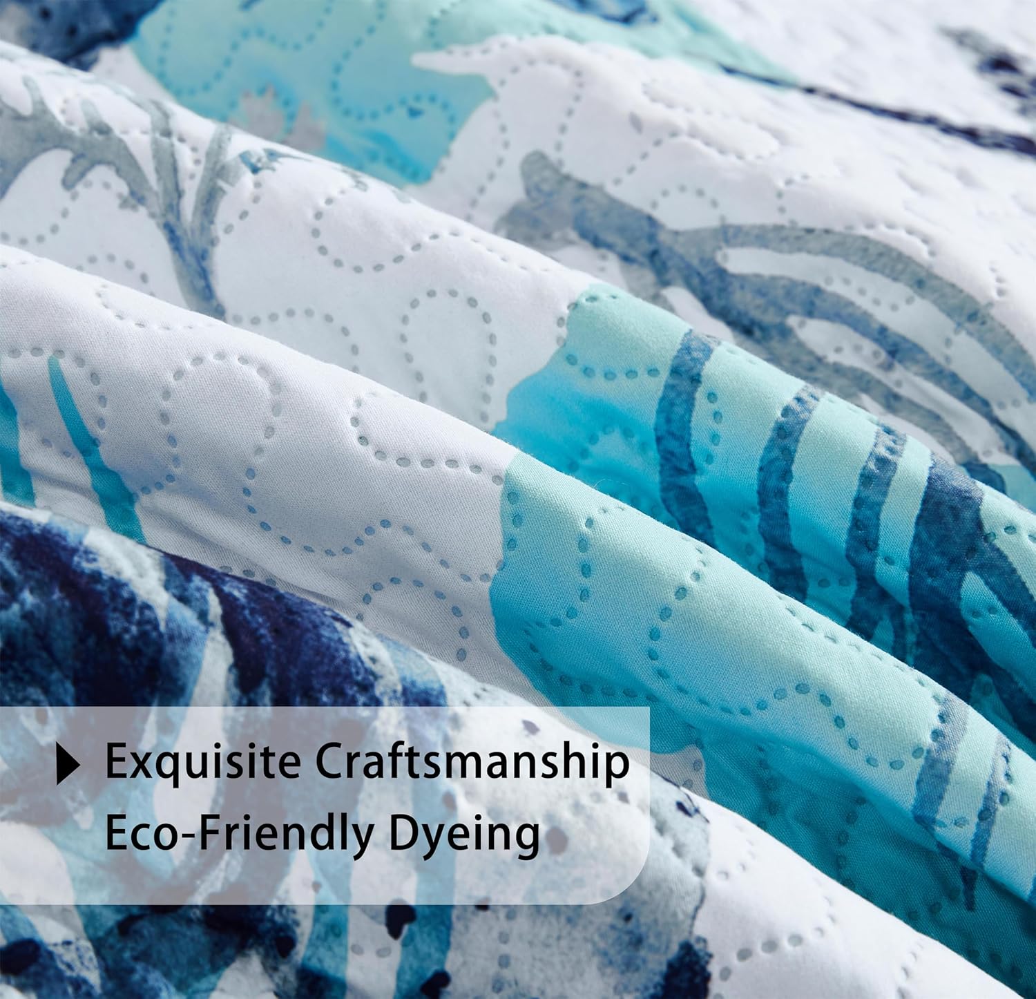 Tritard 3 Piece Coastal Quilt Sets King Size Nautical Reversible Lightweight Bedspread Coverlet with 2 Shams Blue Starfish Conch Beach Microfiber Bedding Quilt Set for All Season, 106''x96'' - Image 7