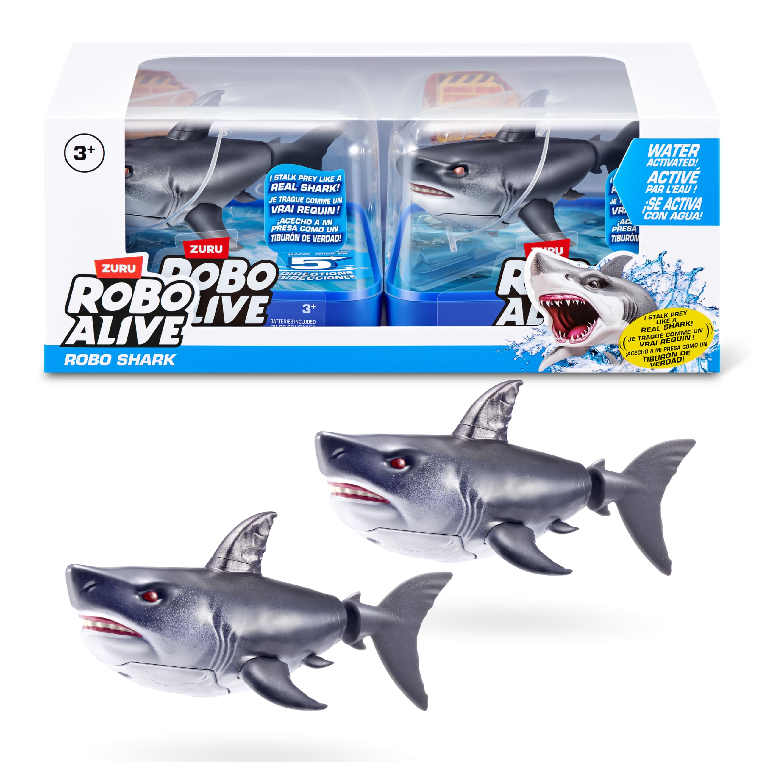 Robo Alive Water Activated Shark 2 Pack (Grey) by ZURU, Realistic Swimming Robotic Bath Toy for Kids Tweens & Teens