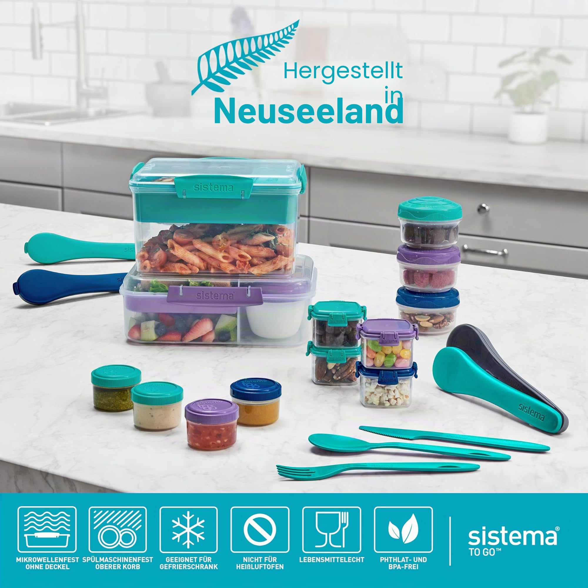 Sistema To Go Stax Frischhaltedosen | 1 L | 3 luftdichte Behälter mit Fächern | Auslaufsichere Versiegelung | Lunchbox Kinder & Erwachsene