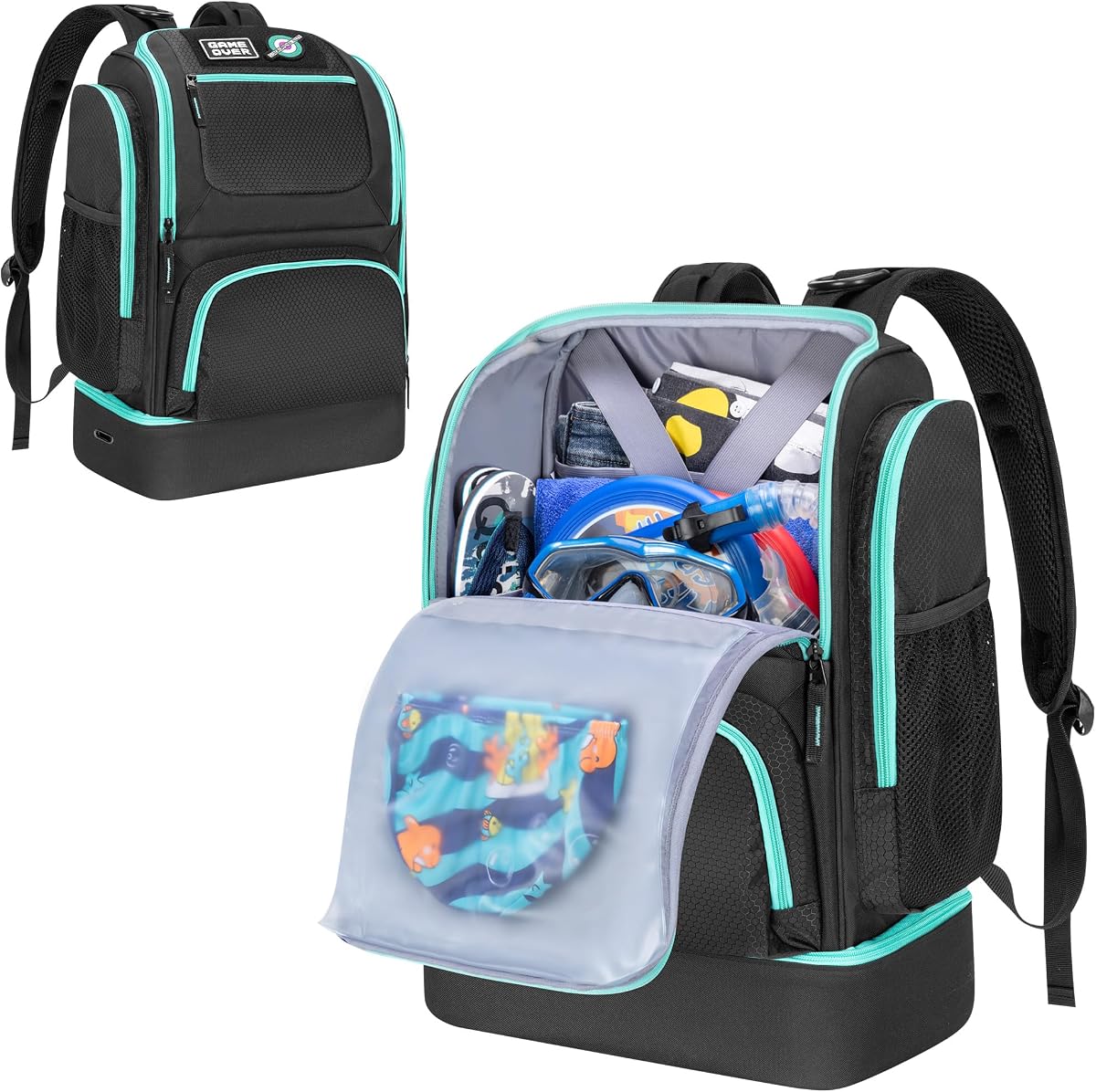 Swim Bag for Swimmers, Swimming Backpack for Men and Women, Gym Bag | Pool Beach Backpack with Shoe Compartment, Swimming Bag with Multiple Pockets for Swim Gym Gear Organization