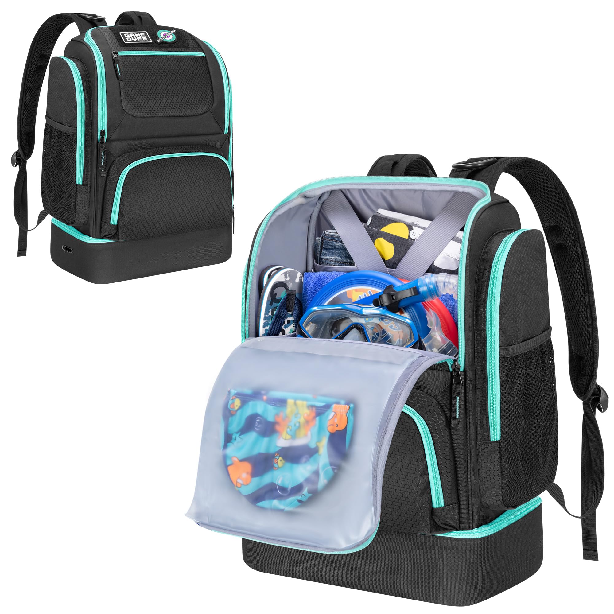 GOBUROS Swim Bag for Swimmers, Swimming Backpack for Men and Women, Gym Bag