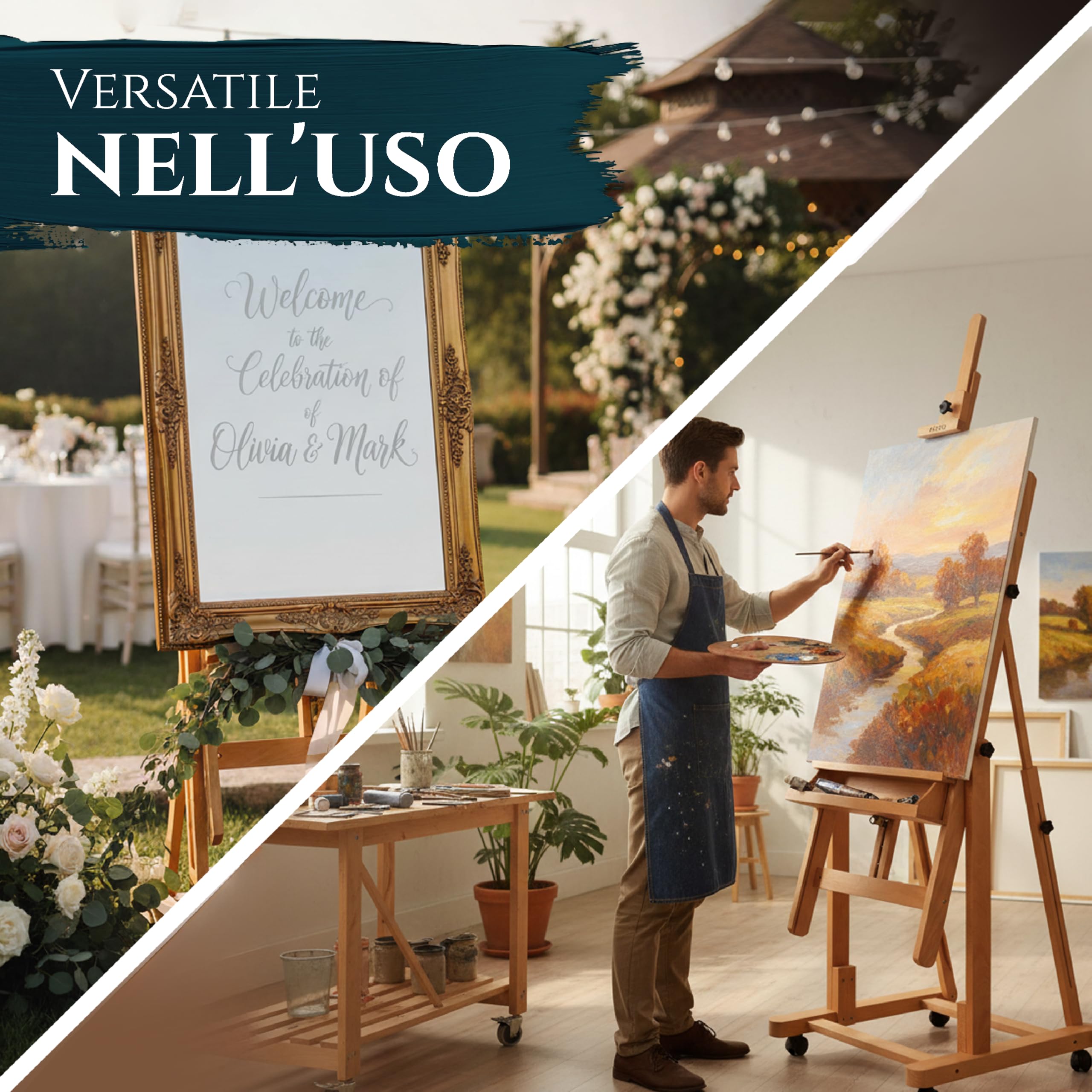 Artina Cavalletto da Studio per Pittura Professionale - Verona - cavalletto in Legno di faggio oleato - Cavalletto per dipingere Professionale