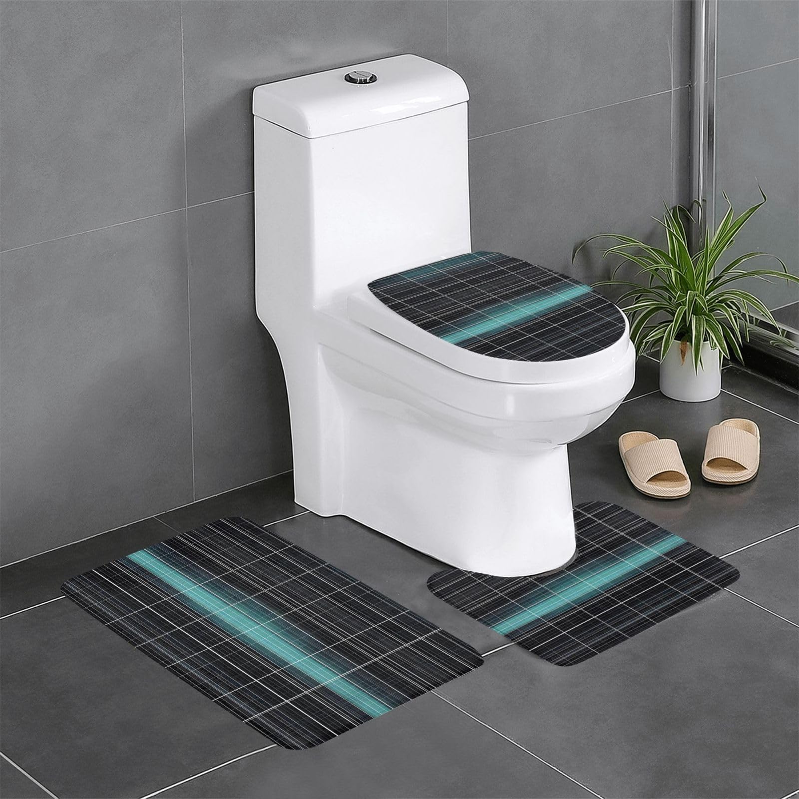 Tapis de salle de bain antidérapants Dimensional Line lot de 3 pour toilettes