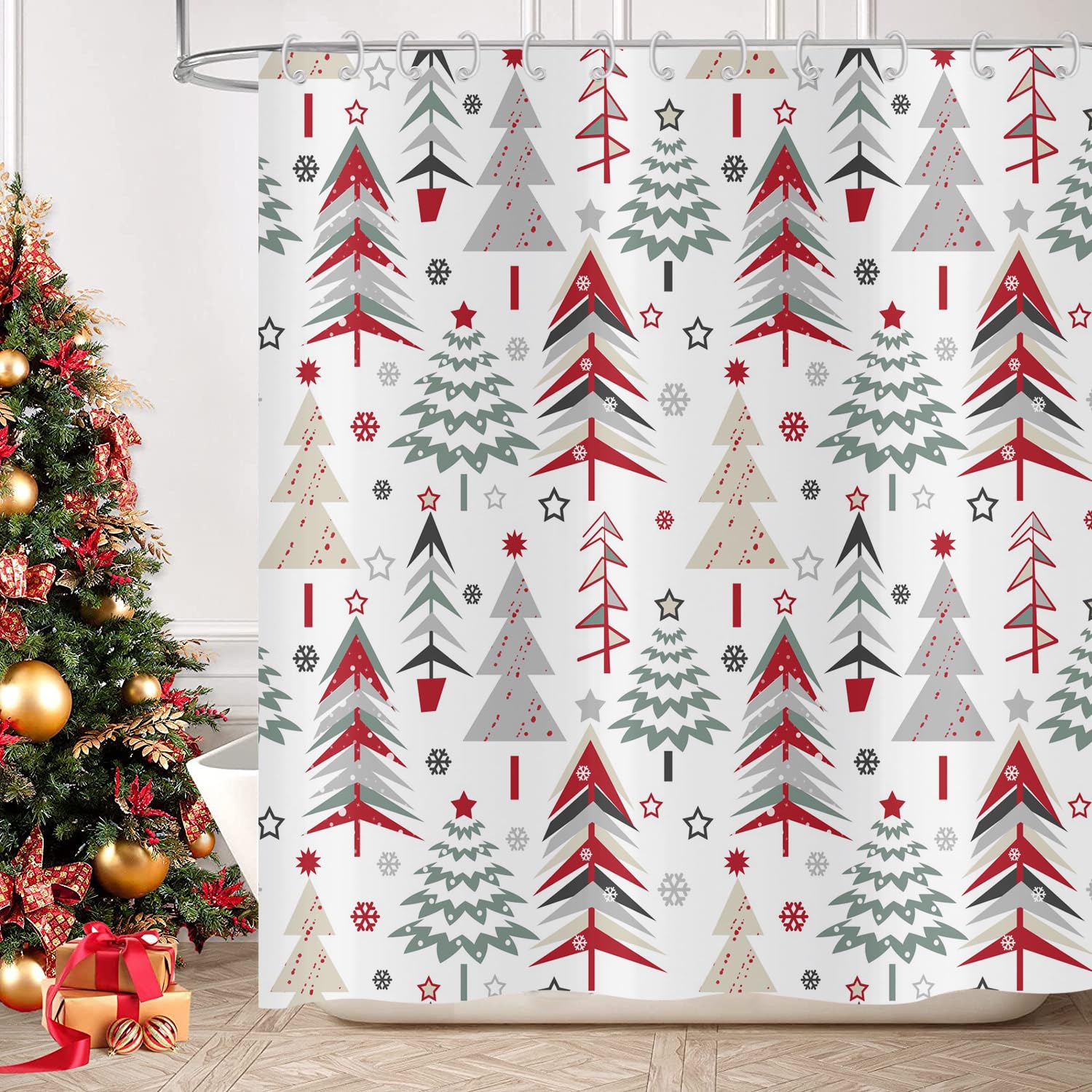 X-Labor, Tenda da doccia colorata con motivo ad albero, 240 x 200 cm, antimuffa, impermeabile, poliestere, tessuto, tenda per vasca da bagno, Meer, 180*200cm (BxH