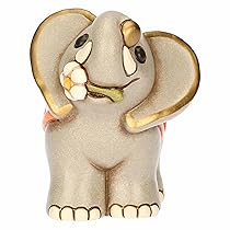 THUN, Elefante Elly con Fiore in Ceramica Decorata a Mano, Versione Media, 12.1 x 9 x 11 cm h