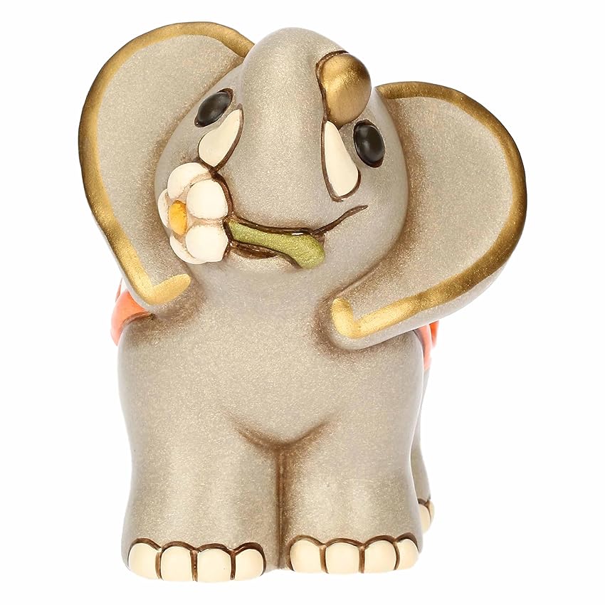 THUN, Elefante Elly con Fiore in Ceramica Decorata a Mano, Versione Media, 12.1 x 9 x 11 cm h