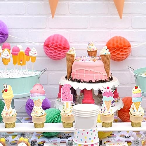 Miniatura 8 de 48 adornos para cupcakes de helado de verano, selecciones de pastel de cumpleaños, decoraciones de fiesta de helado para dulces temas de verano,
