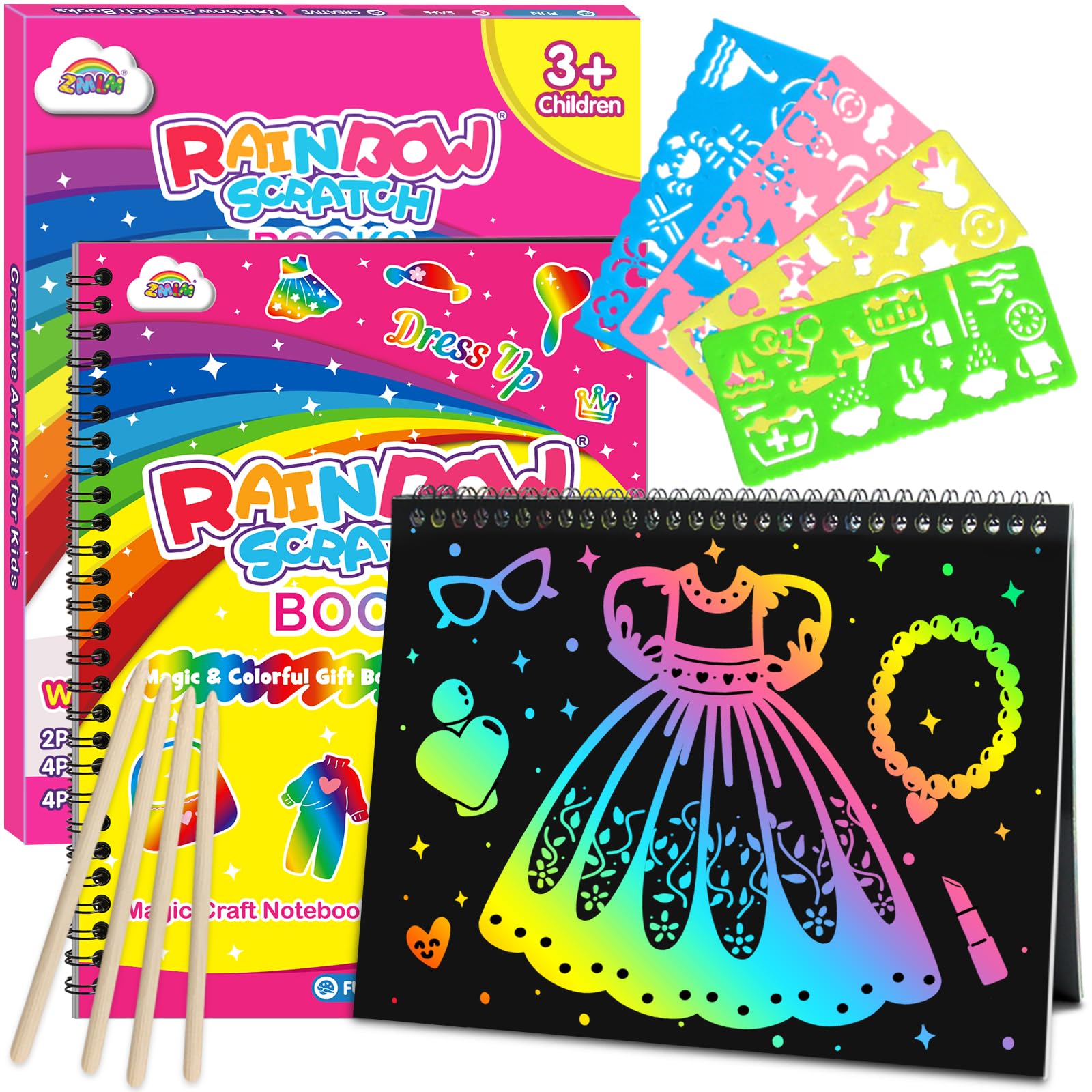 ZMLM Scratch Art for Kids - 2 Large Rainbow Scratch Notebooks (Dress up) — image 1