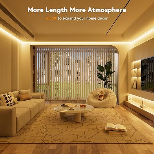 Miniatura 2 de PAUTIX COB - Tira de luces LED de 65.6 pies, tira de luz LED blanca cálida de 2700 K, compatible con AlexaGoogle Assistant, tiras LED regulables