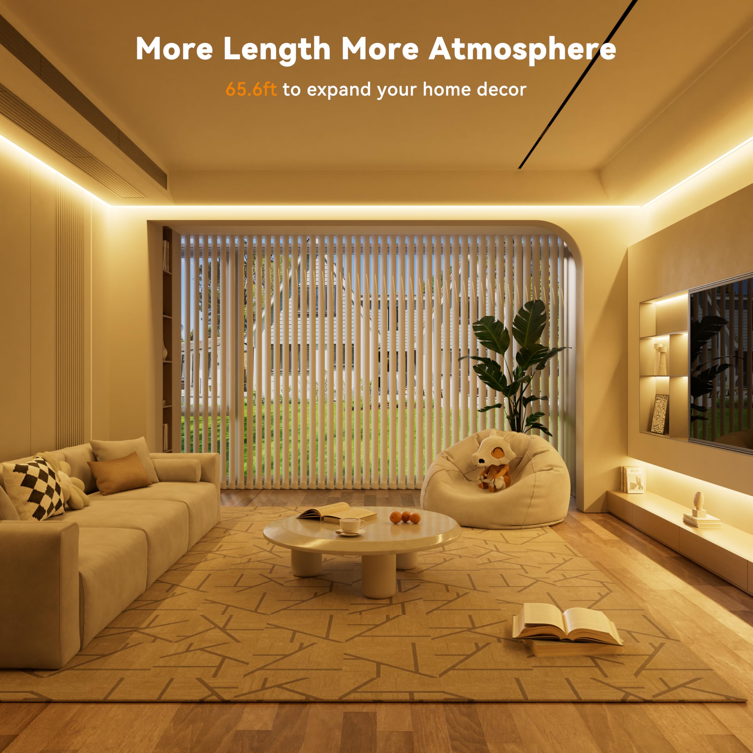 PAUTIX COB LED Strip Light 65.6ft/20m,9600 LEDs Warm White 2700K,Work with Alexa/Google Assistant,CRI93+ Super Bright High Lumen,Dimmable 24V Flexible LED Light Strip,for Home&Office DIY Lighting