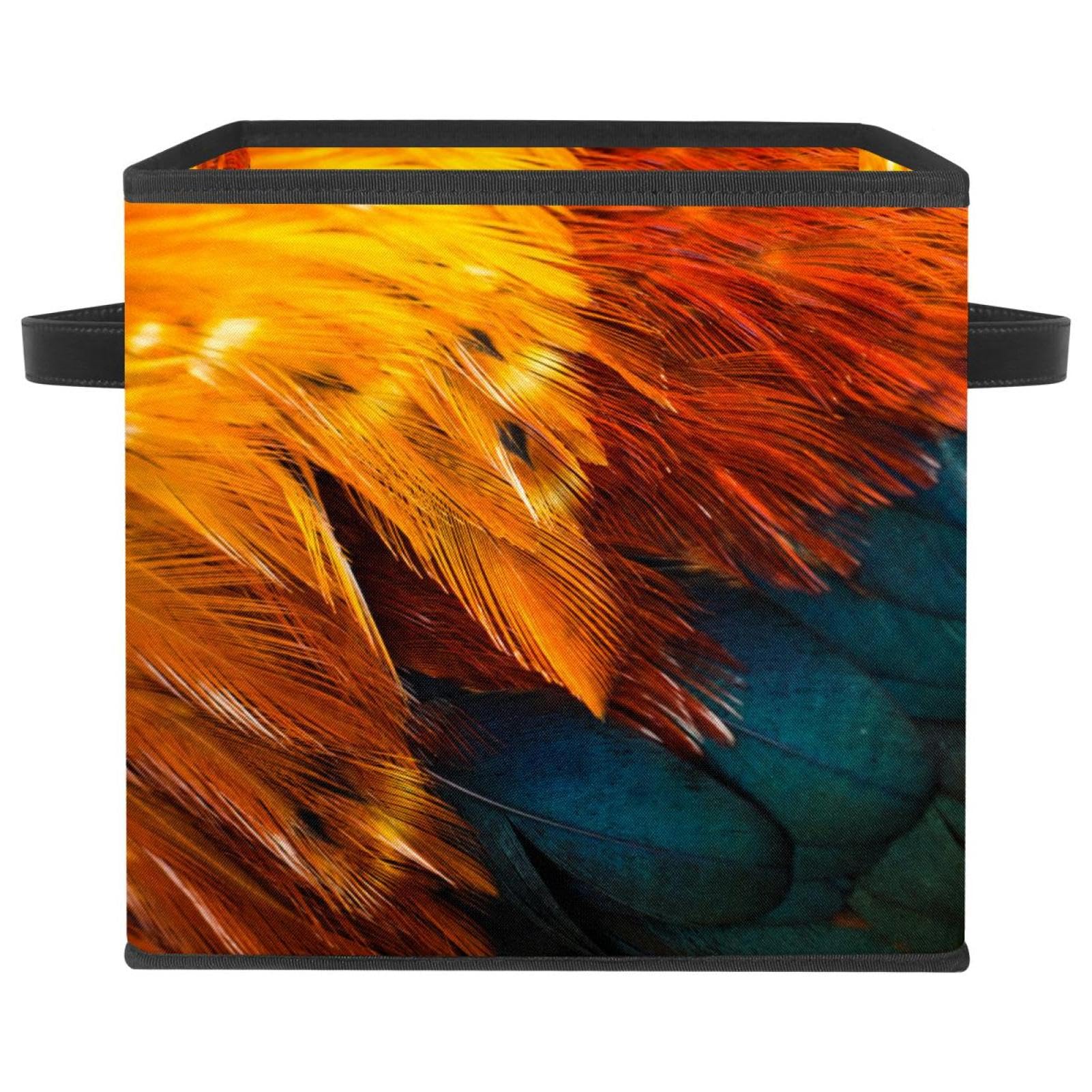 Boîte de rangement avec poignées et motif plumes pour un tri de vêtements facile