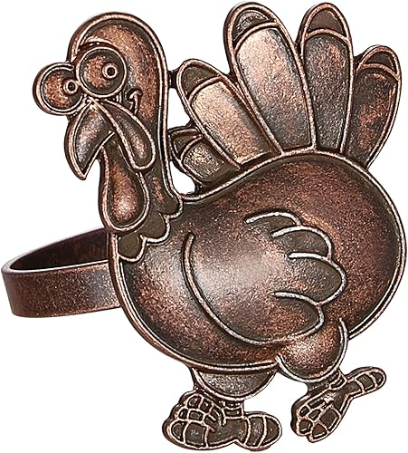 Miniatura 3 de Halatool Juego de 6 servilleteros de pavo de bronce para Acción de Gracias, divertidos servilleteros de metal para festivales, bodas, festividades,