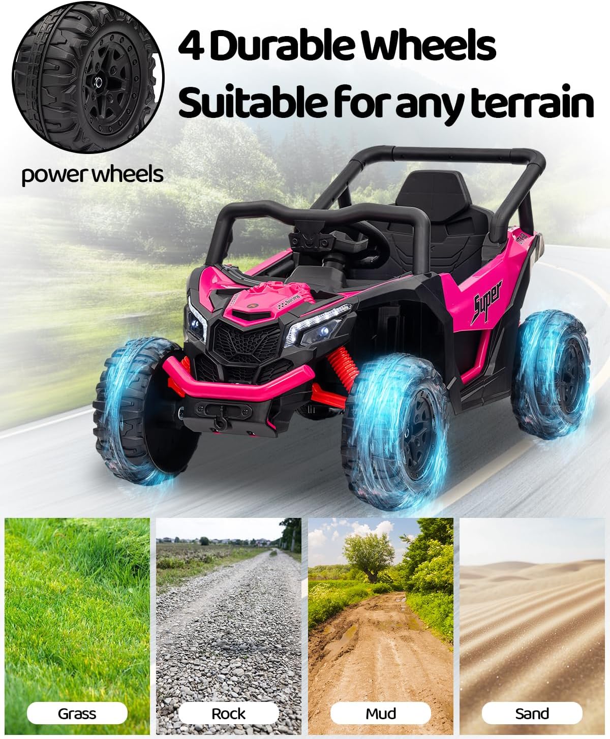 Electric Car for Kids Age 3-5, Ride on Toys for Big Kids Boy Girl with Remote Control, Music, Safety Belt, Safe Speed, 2WD, Shock Absorber,Soft Start (Pink, 24V)