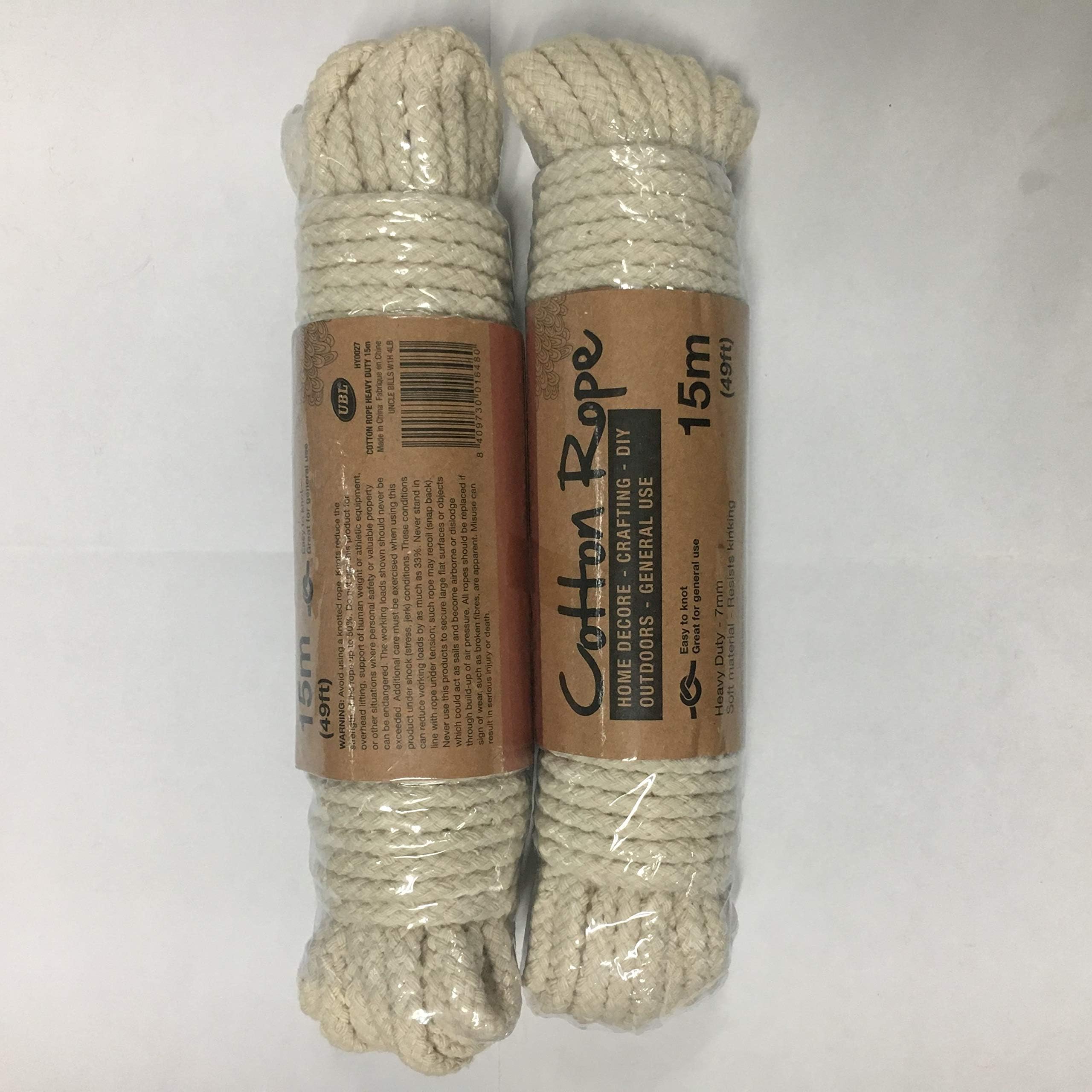 UBL 2 X Cotton Rope 9mm X 15meter by RNS