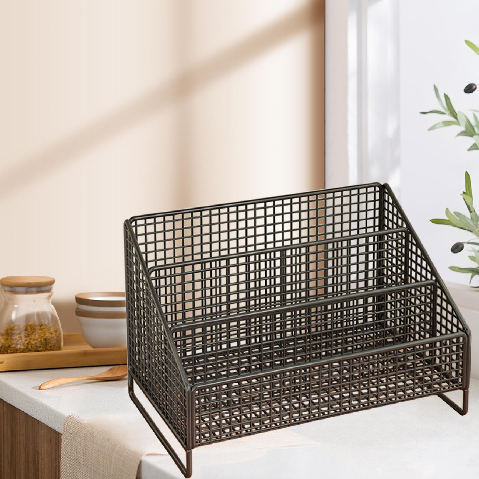 Supporto per Dischi Vinile Rack Espositore Organizer da Scrivania in Ferro Robusto Antideformazione Tre Scomparti Adatto per Negozi Uffici Saloni Most, Nero, 36cmx22cmx24cm