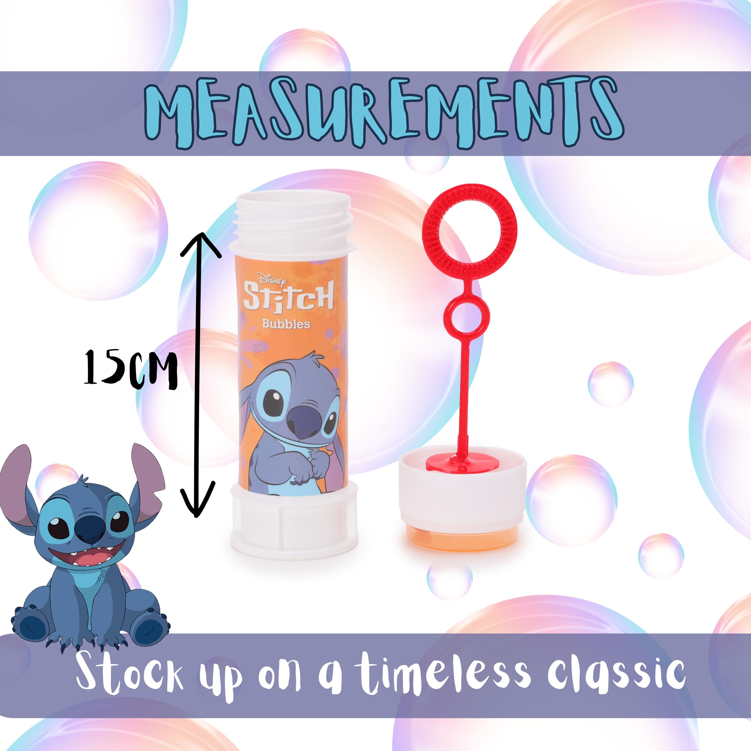 Toyland® Pack of 12 Stitch Bubbles With Wands, 60ml Solution & Novelty Maze Lid - Pocket Money & Party Bag Toys - Image 4