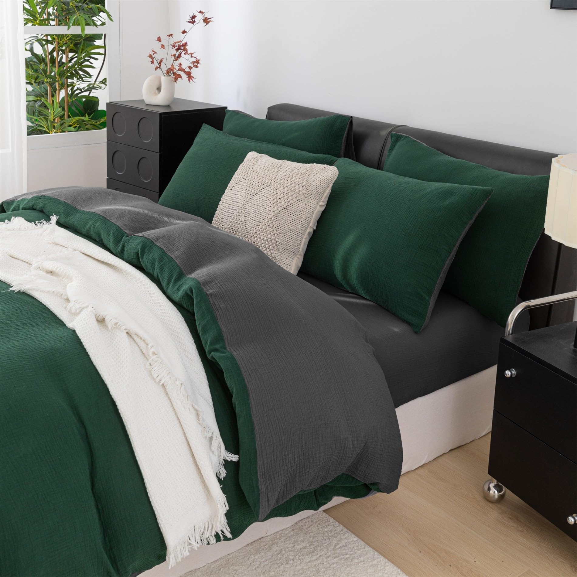 YASMENG Double Muslin Beddengoed, 200 x 200 cm, wit, 100% katoen, zacht, ademend, behaaglijk, 3-delig, met ritssluiting en 2 kussenslopen 80 x 80 cm