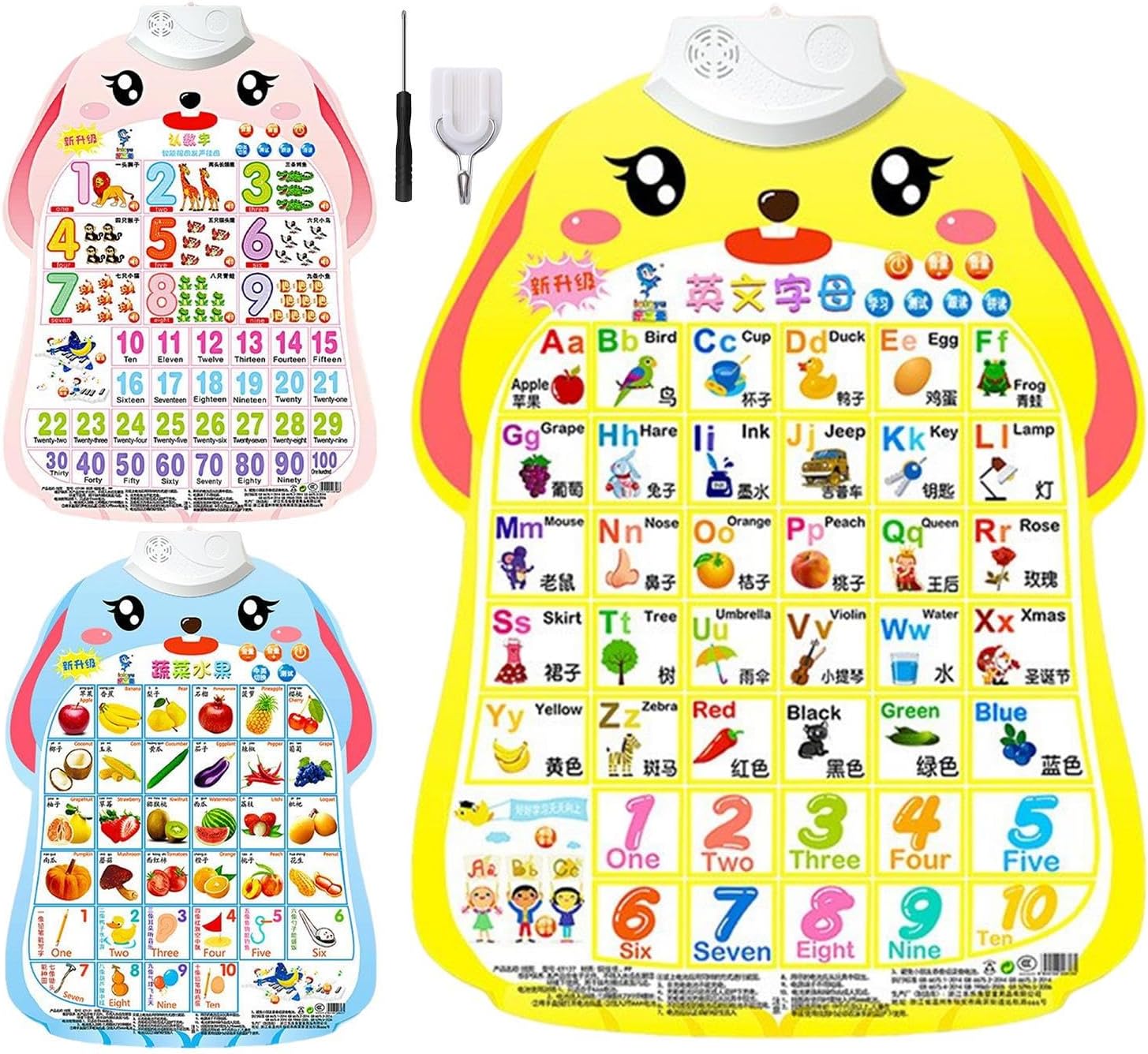 Interactive Learning Chart, Educational Wall Poster, 16.24 Inches Alphabet Board with Sound Feature, Colorful Teaching Chart, Kids Study Display with Cartoon Design for Home Classroom