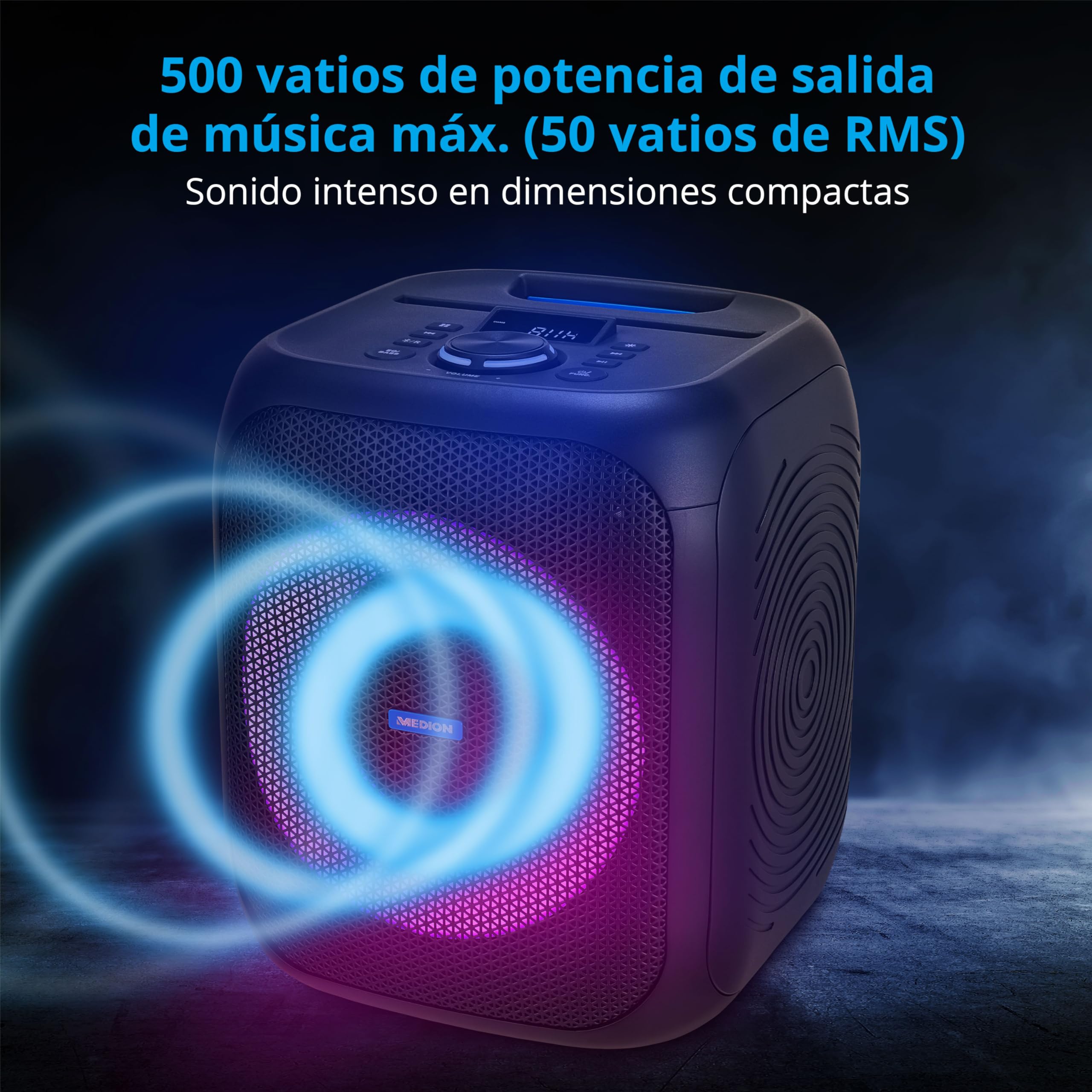MEDION Bluetooth Party Speaker S61991(MD43991) Altavoces portátiles con Puerto USB y AUX-in, Altavoces de Exterior Bluetooth con micrófono y Efecto Luminoso, para Fiestas