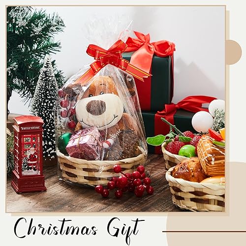 Miniatura 5 de Sintuff 24 cestas redondas de regalo de 6.5 pulgadas, cesta tejida de bambú, cesta pequeña de frutas y pan, cestas vacías para servir alimentos,