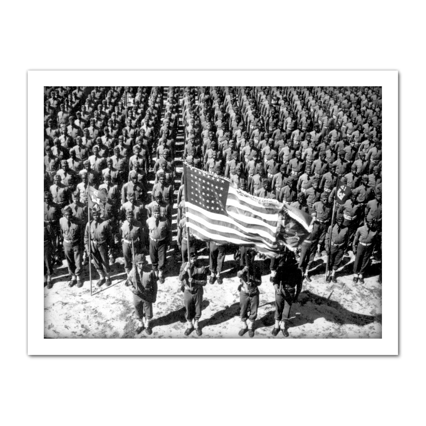 War WWII USA African American Soldiers Parade Photo Artwork Framed Wall Art Print 18X24 Inch