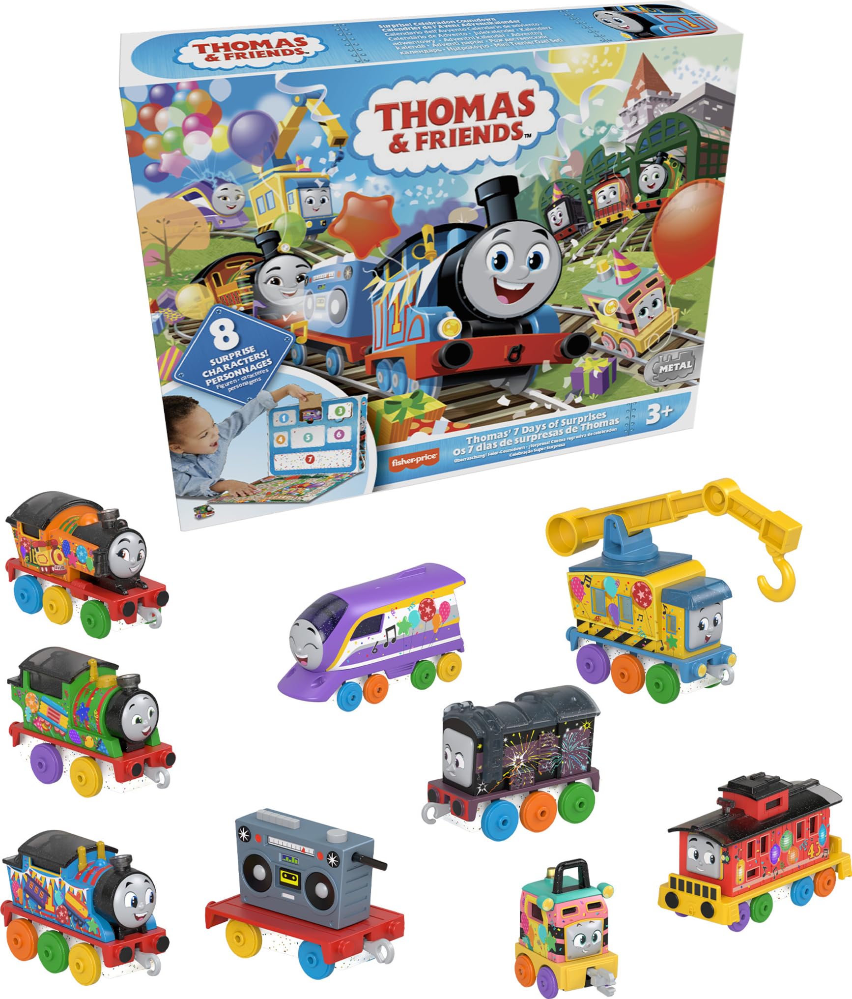 Thomas & Friends Toy Trains Gift Set Thomas’ 7 Days of Surprises, 10-Piece Diecast Vehicles with Cargo for Kids Ages 3+ Years