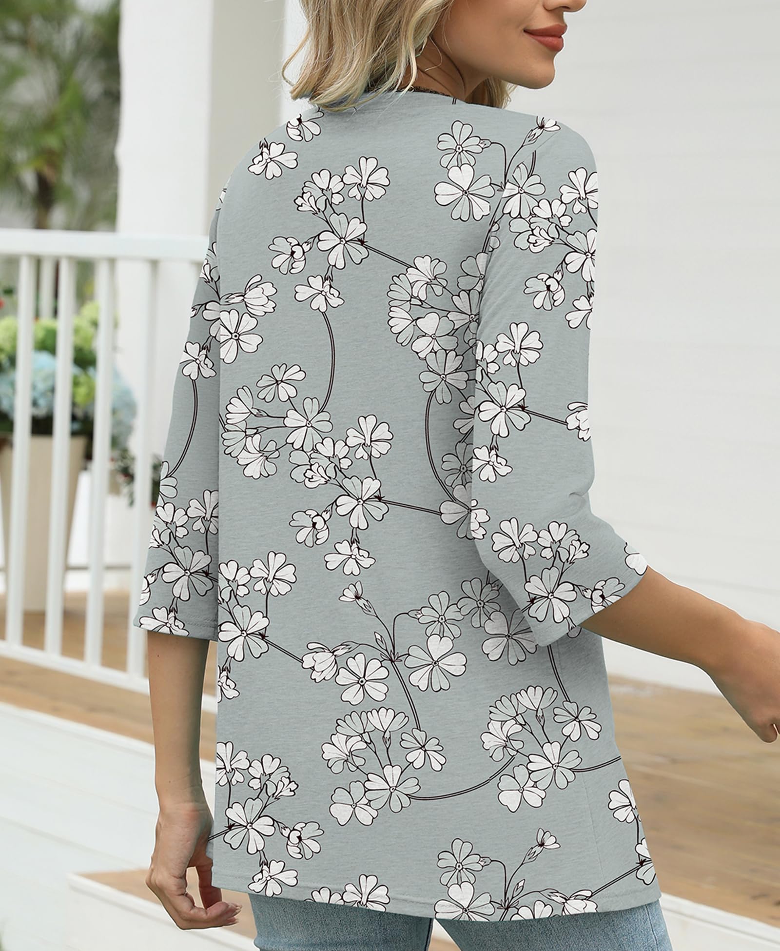 IEEILULU Blusas Mujer Verano, Camisa Mujer Manga 3/4 Cuello en V, Blusas Madam Verano Elegantes, Elegante Tops Casual Sueltas de Oficina