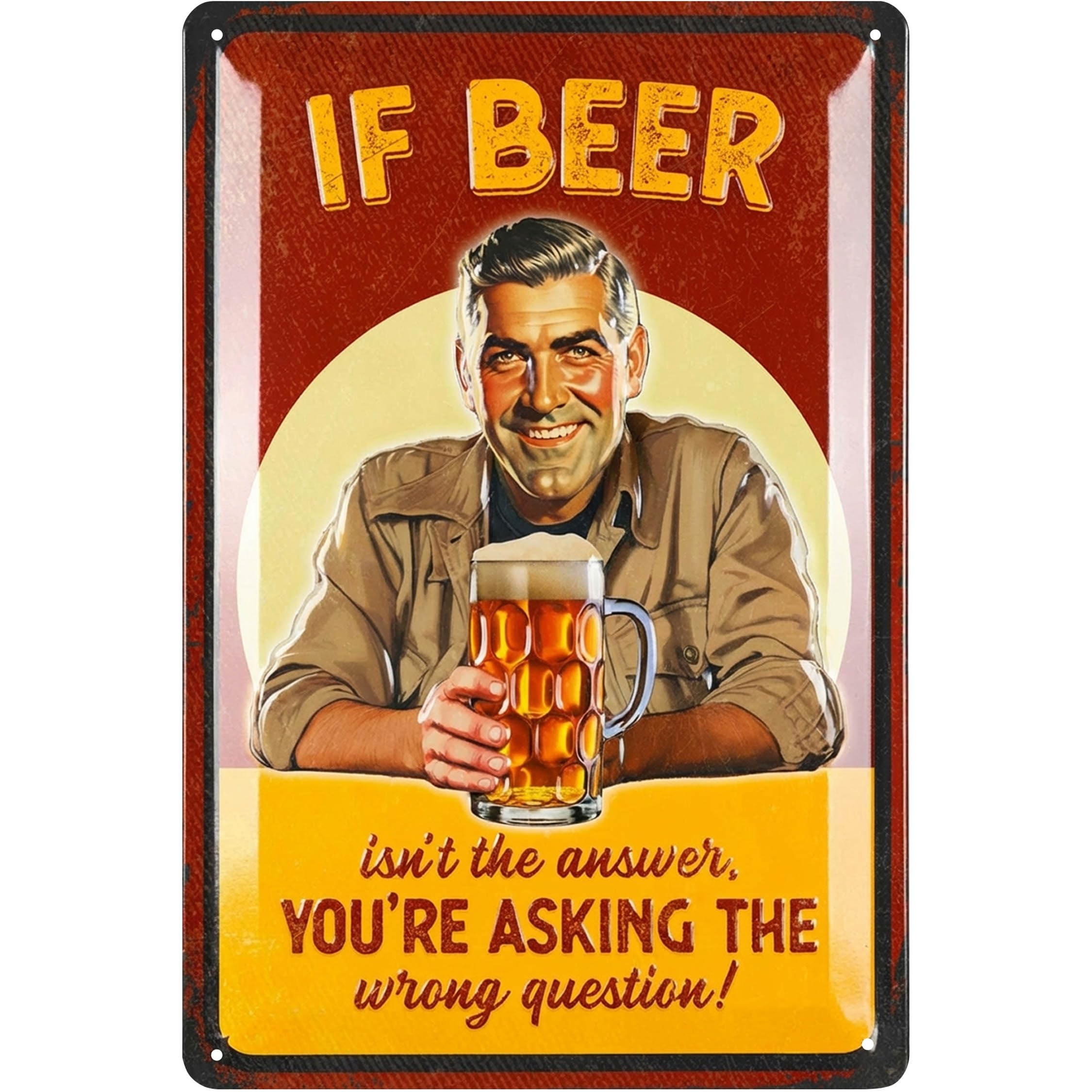 LANOLU Vintage Beer Sign - BEER IS THE ANSWER - Beer Signs for man Cave, Metal Beer Signs, Funny Metal Bar Signs, Vintage beer signs - Embossed 12x8"