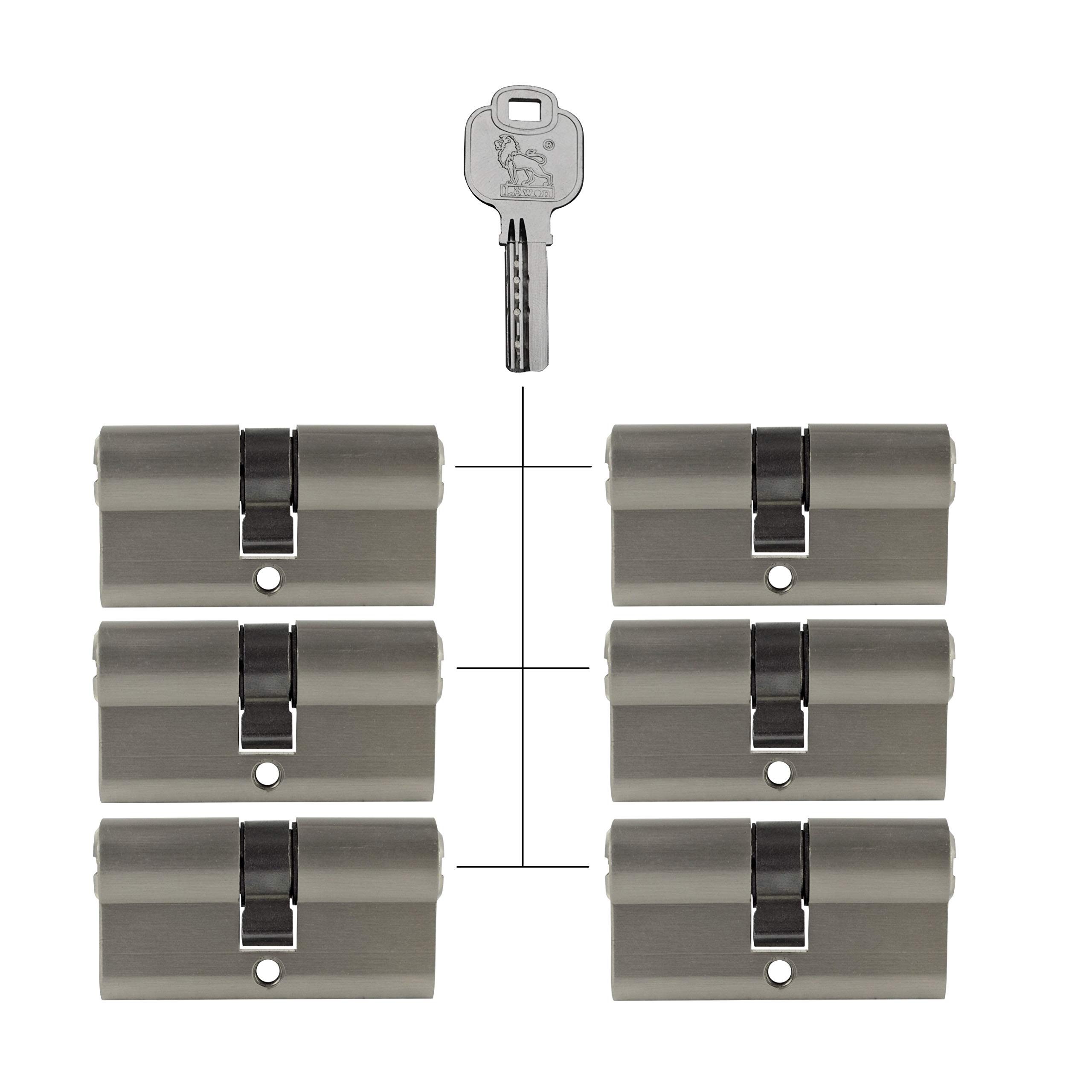 6 Cilindros de Perfil de 60 mm, 30/30, 30 Llaves, Cerradura de Cilindro con Cierre Uniforme