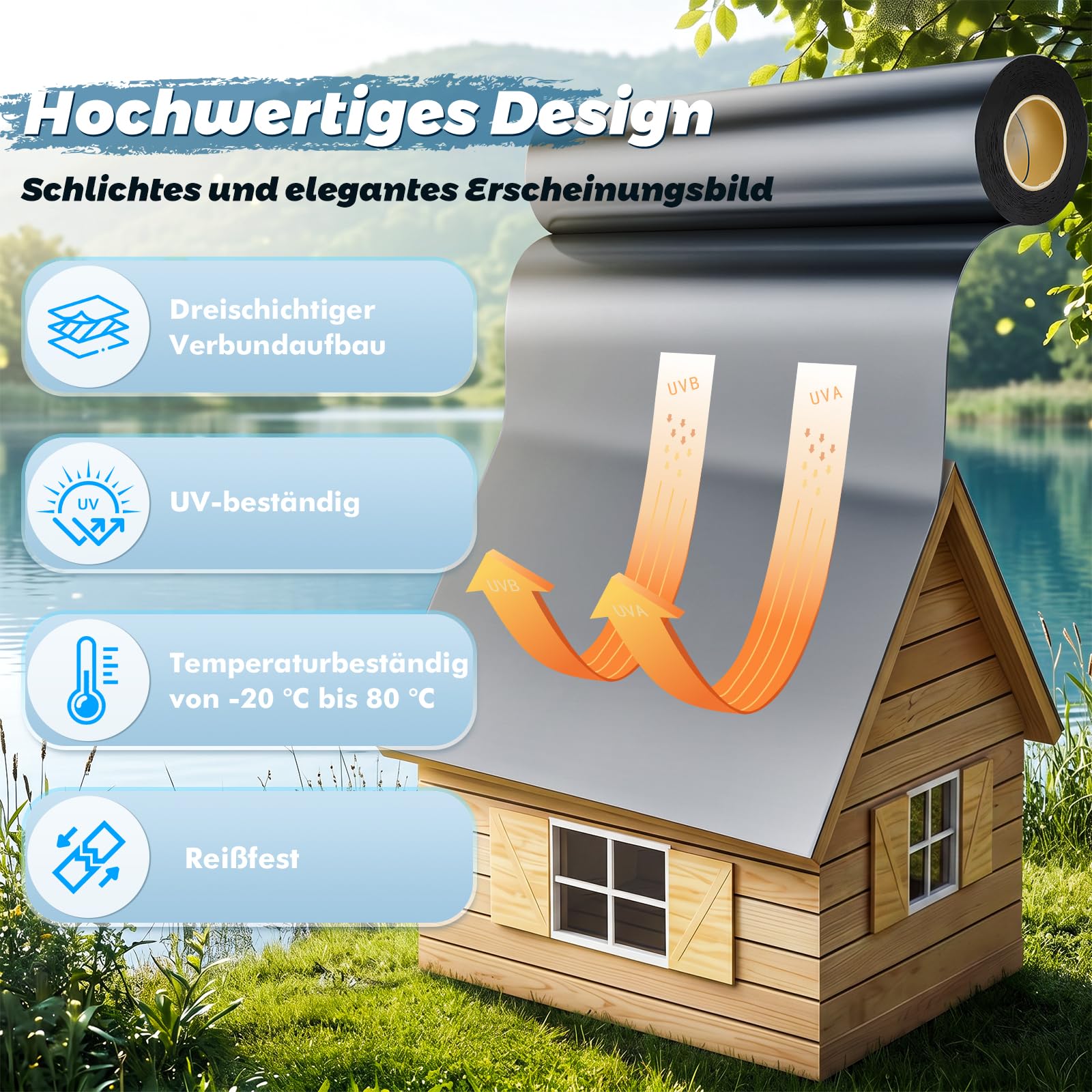 Dachfolie Selbstklebend 5 x 1 m, Aluminium Dachabdichtung mit Starkem Bitumenkleber, Wasserdicht, UV-Beständig und Wärmereflektierend, für Garagendach, Gartenhaus, Schuppen, 1,25 mm (Silbergrau)