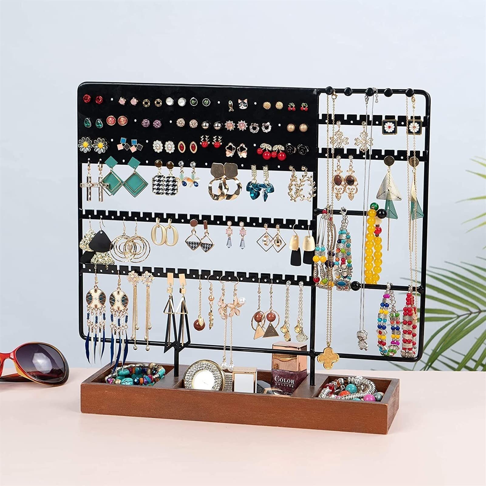 Sieradenorganizer, display met dienblad, houder voor oorbellen, gaten