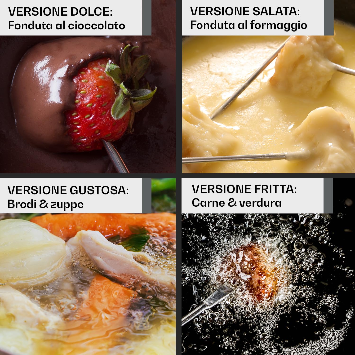 Set Fonduta Formaggio, Set Fonduta Cioccolato Professionale con Bruciatore, Set Fonduta Bourguignonne Elettrica con 6 Forchettoni da Fondue, Set Bourguignonne 1.5L