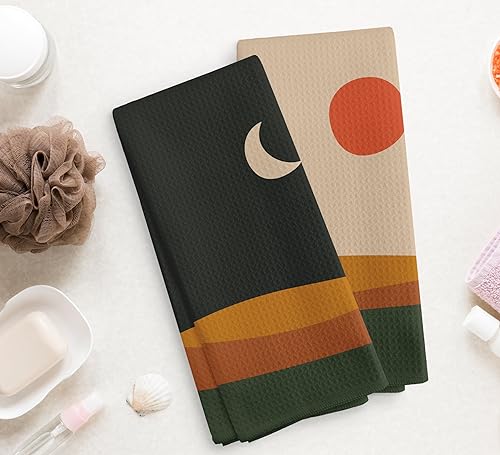 Miniatura 10 de Juego de 2 paños de cocina y paños de cocina bohemios bohemios para cuarto de bebé, color rosa y azul, con estampado de nube arcoíris y azul,