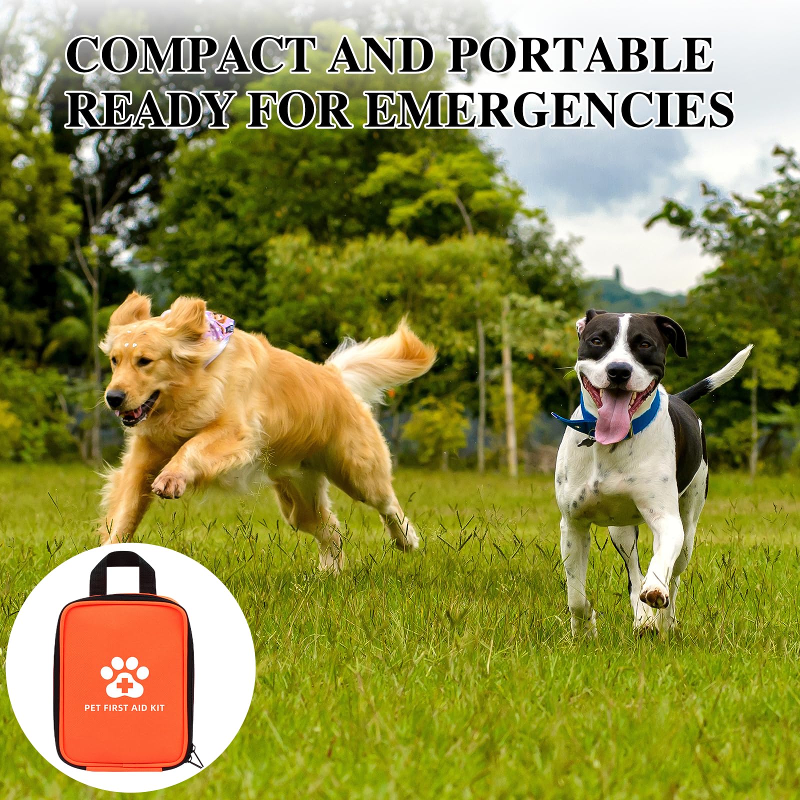 GOMETY Kit de primeros auxilios para perros y gatos, botiquín de viaje para perros, mascotas, botiquín de primeros auxilios, bolsa de emergencia para perros, ideal para el hogar, camping al aire libre