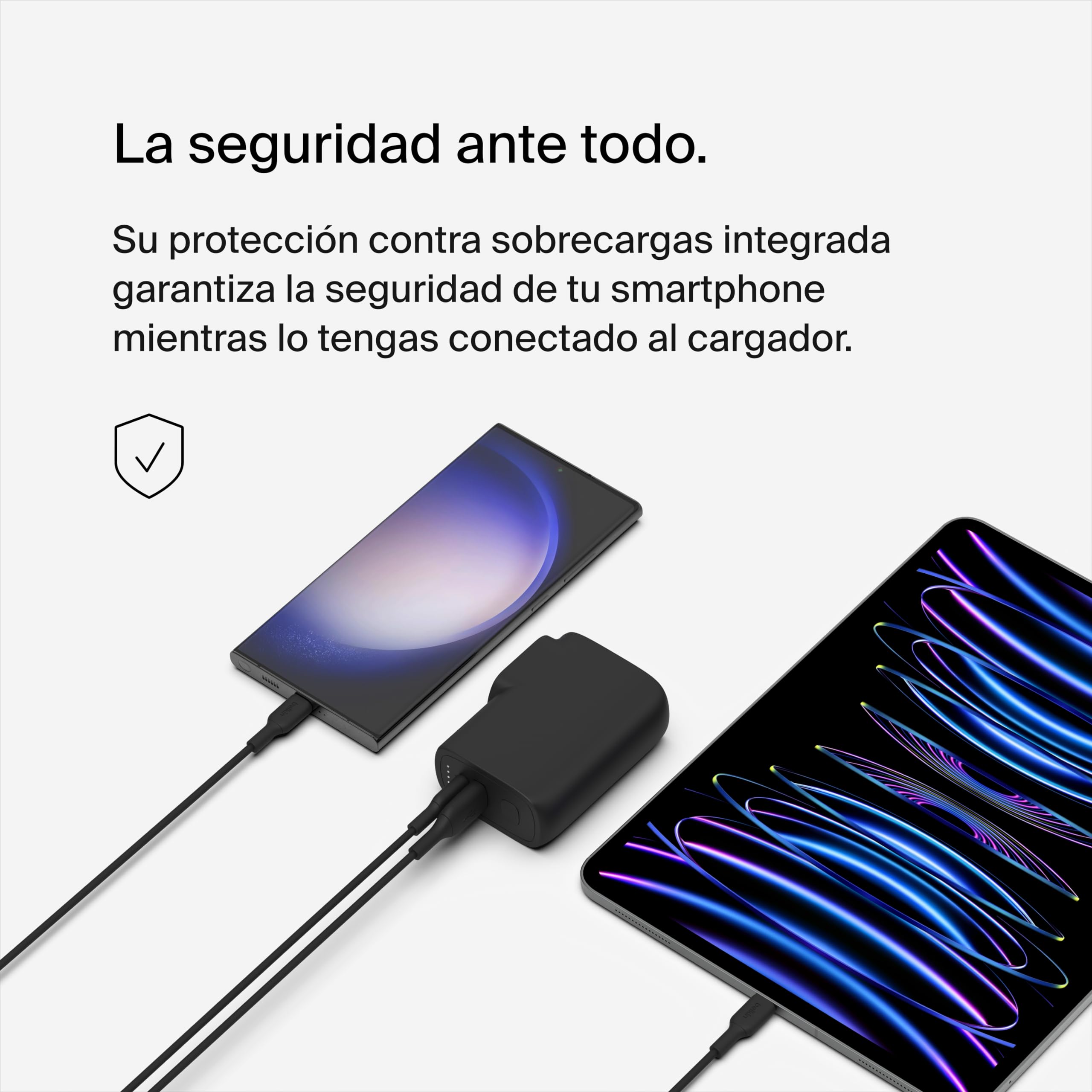 Belkin Cargador USB de Pared híbrido de 25 W con batería Externa de 5000mAh, Cargador portátil 25W 2 en 1 con 1 Puerto USB-C PD 3.0 y 1 Puerto USB-A, Power Bank de 2 Puertos USB y Cable USB-C a USB-C