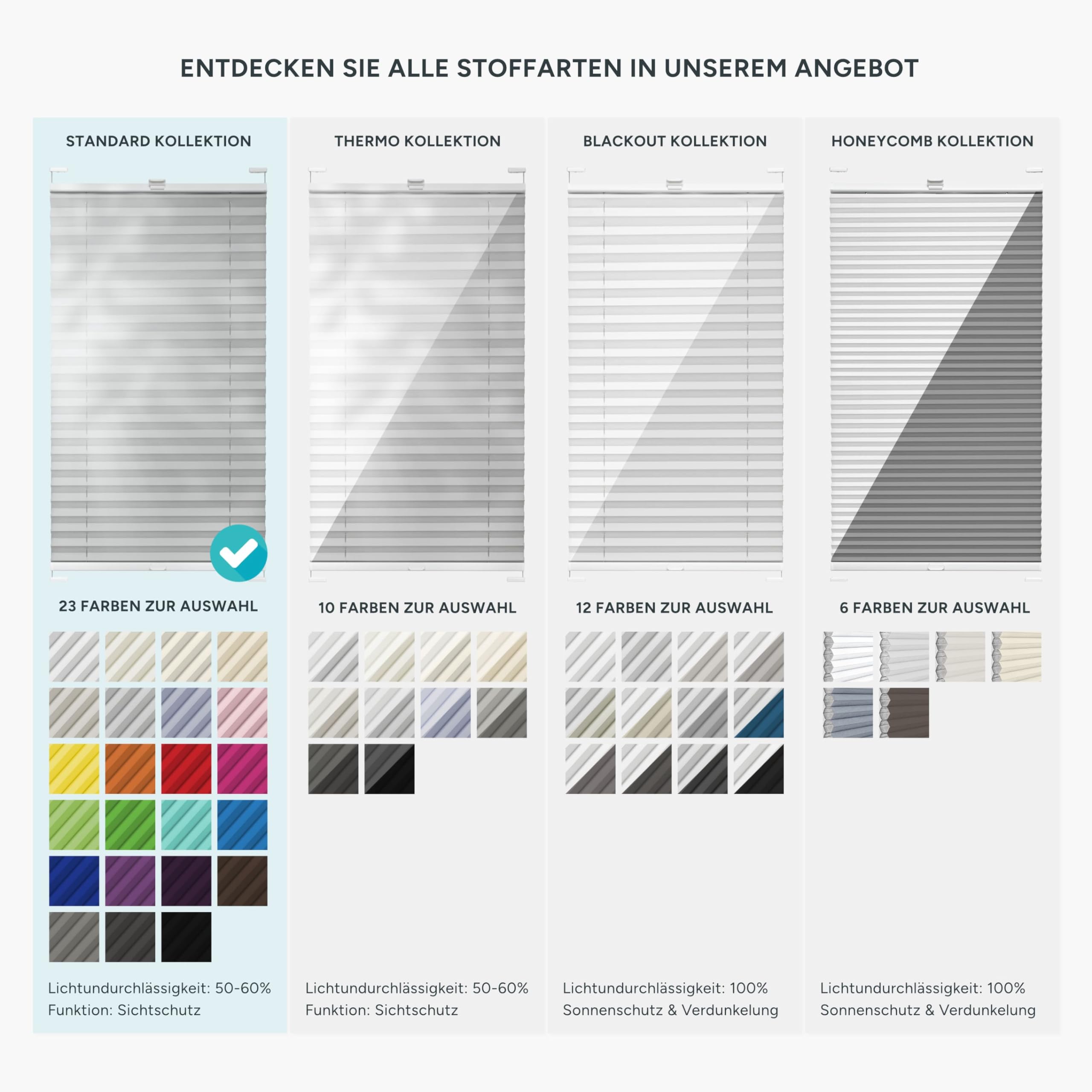 Estika Tenda plissettata con fissaggio adesivo senza forare - 60 x 150 cm - Grigio chiaro - per interni, per finestre, tessuto semi-trasparente, protezione solare