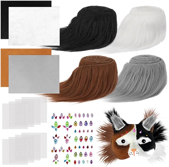 Dreamtop Therian Cat Mask Kit with 4 Pcs Faux Therian Mask Fur and Self