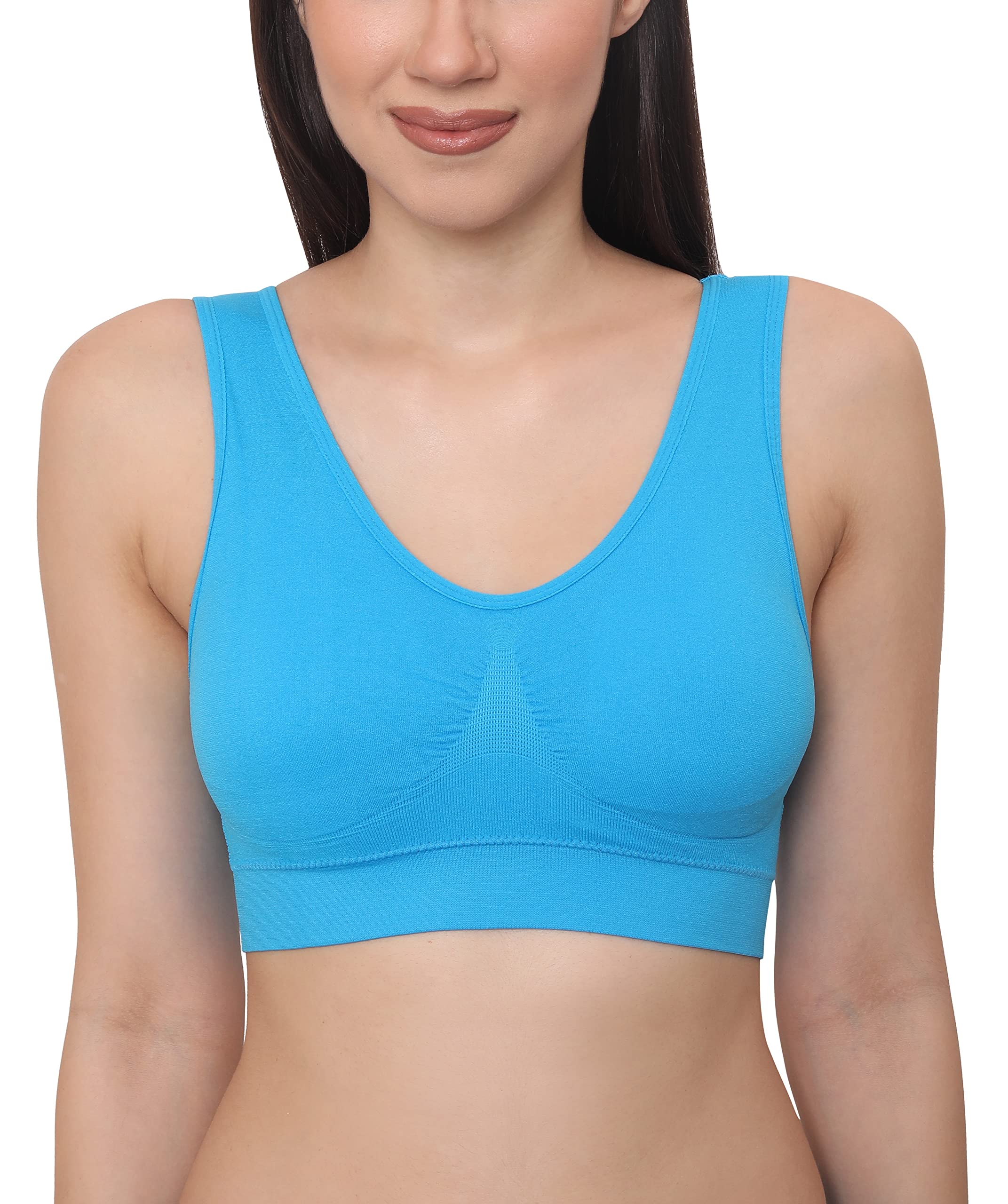 glamoras Women Nylon Elastane Lightly Padded Non Wired U Back Sports Bra | Seamless Stretchy Low Impact Yoga Workout Bra with Removable Pads - Size- Small to 4XL-picture-54