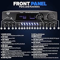 Vista 2 de Pyle Amplificador de potencia de audio para el hogar de 200 W, receptor estéreo con sintonizador AM FM, 2 entradas de micrófono con eco